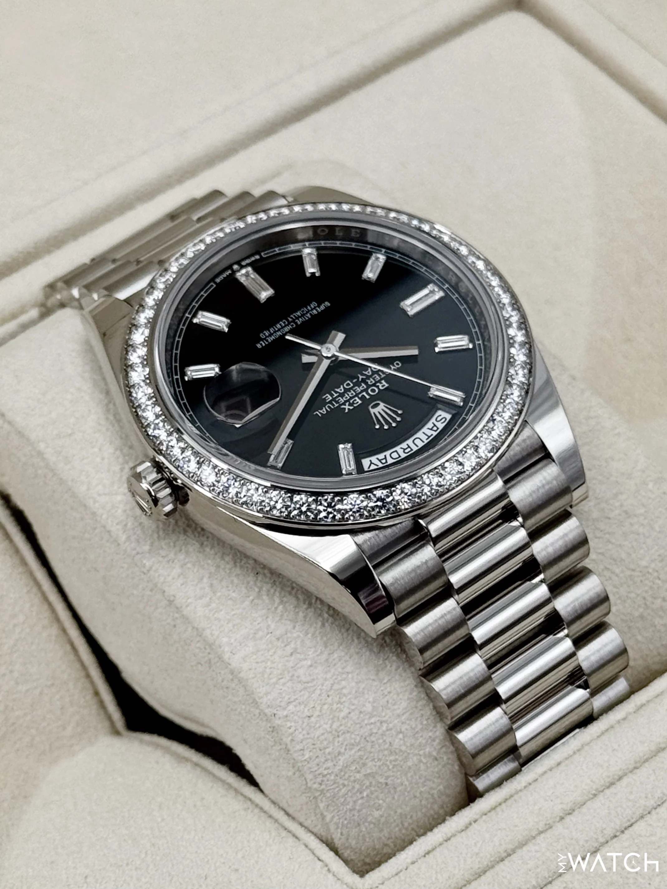 2023 Rolex Day-Date 40mm 228349RBR Presidential Black Diamond Baguette Dial - Image 8