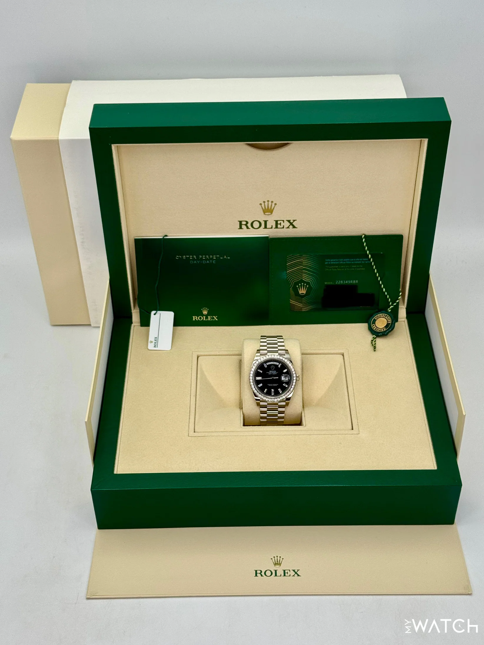2023 Rolex Day-Date 40mm 228349RBR Presidential Black Diamond Baguette Dial - Image 9