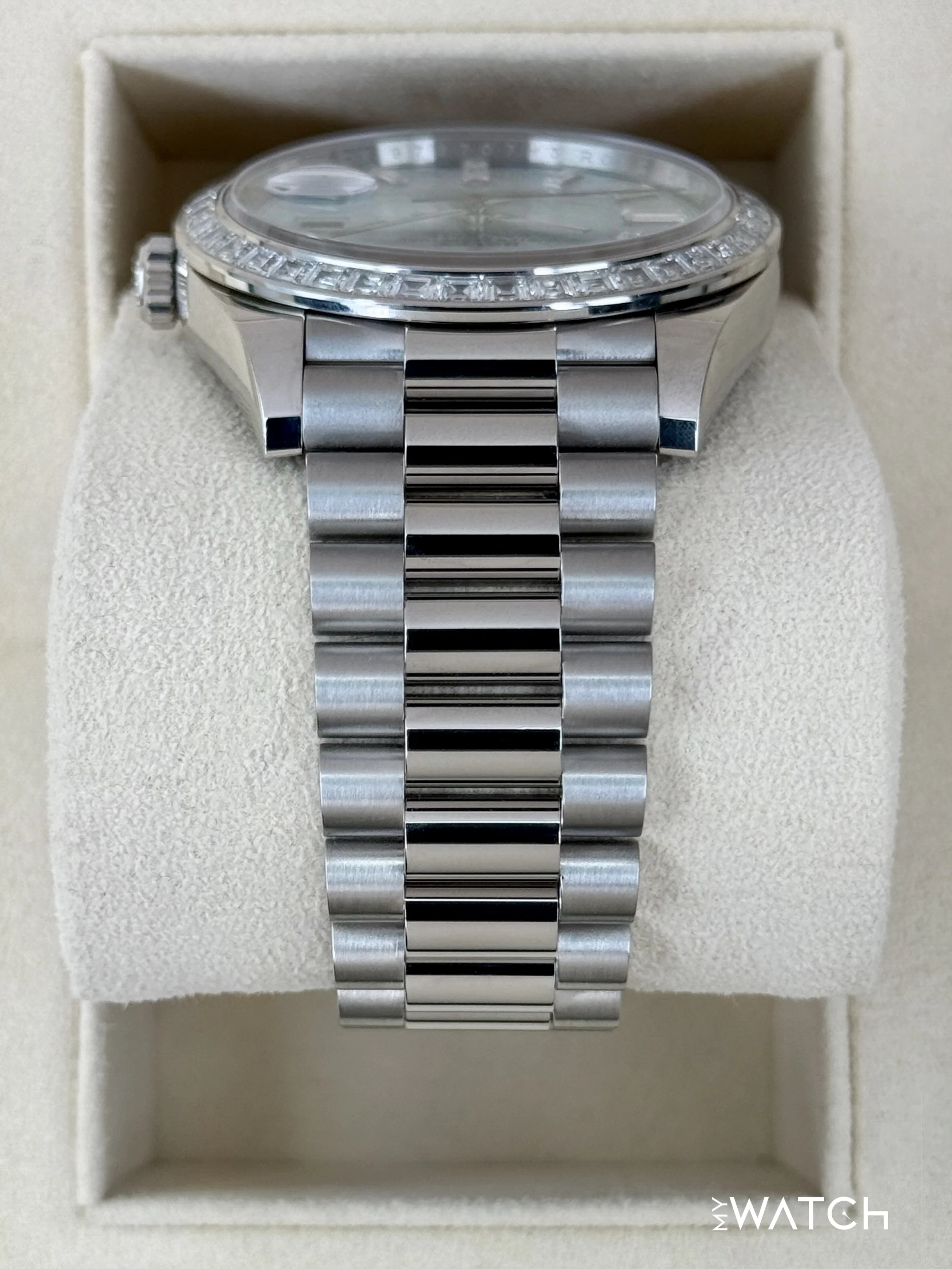 2023 Rolex Day-Date 40mm 228396TBR Ice Blue Diamond Baguette Dial - Image 4