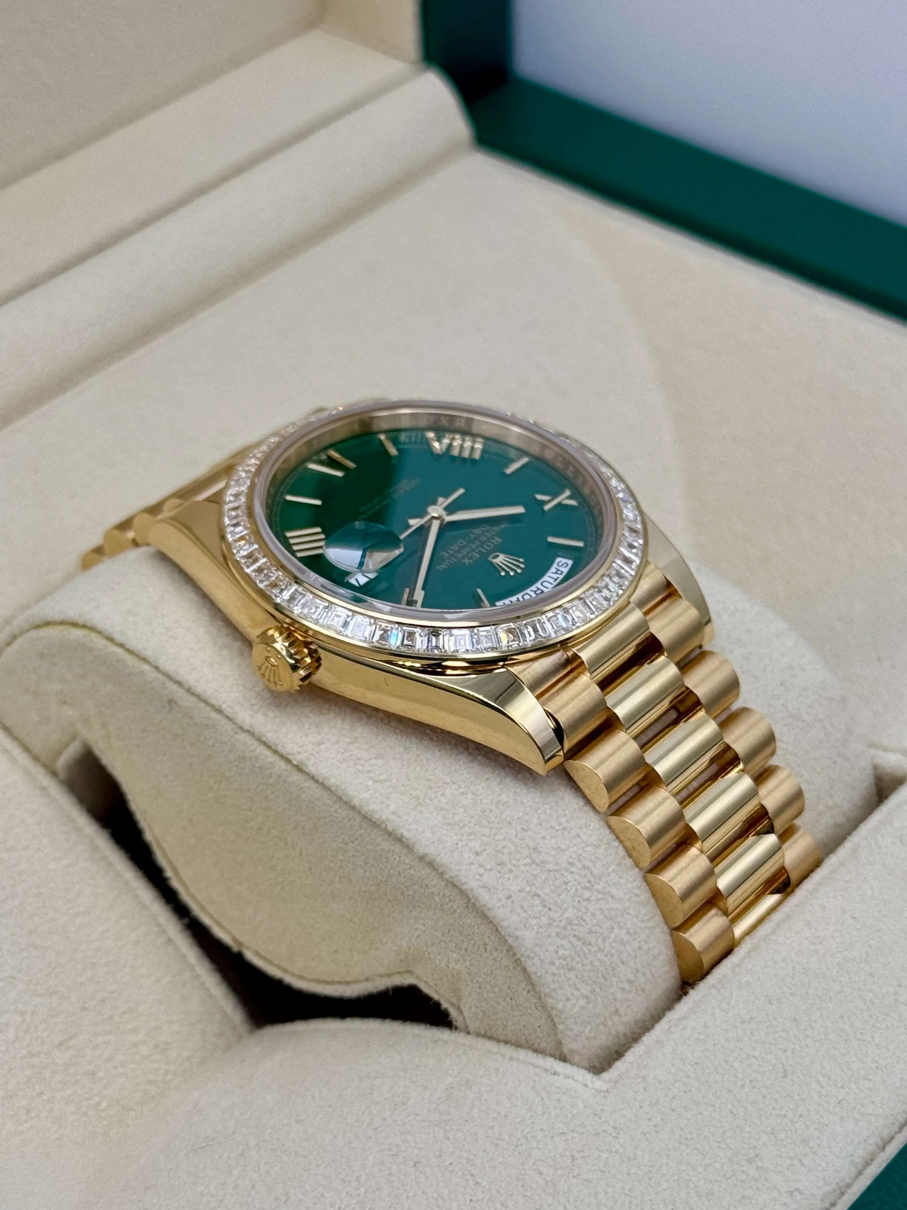 2023 Rolex Day-Date 40mm 228398TBR Presidential Yellow Gold Green Dial - Image 8