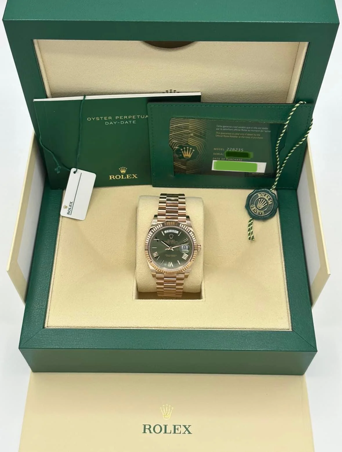 NEW 2023 Rolex Day-Date 40mm 228235 Presidential Rose Gold Olive Dial - Image 11