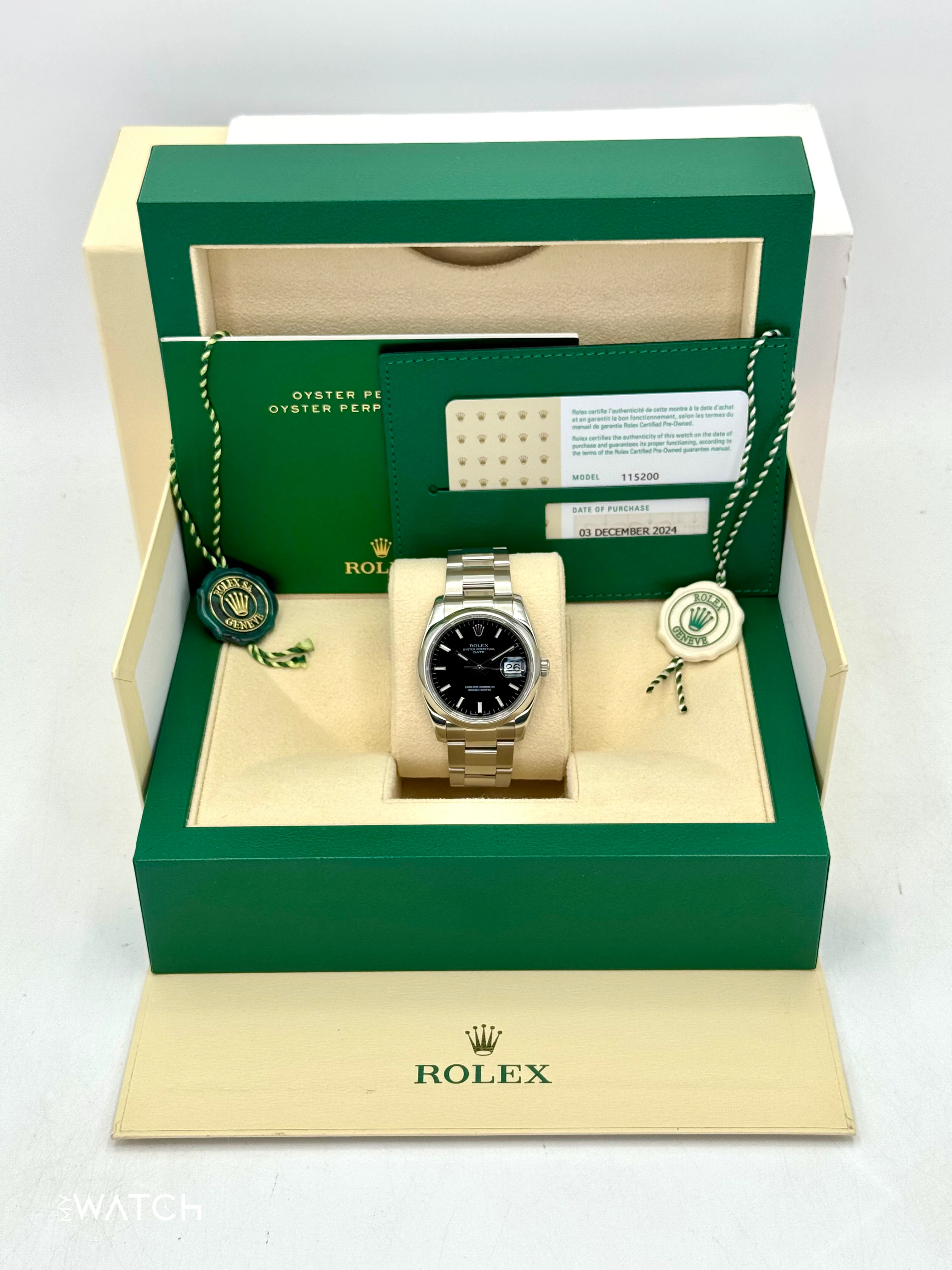 2024 CPO Rolex Oyster Perpetual Date 34mm 115200 Black Dial - Image 9