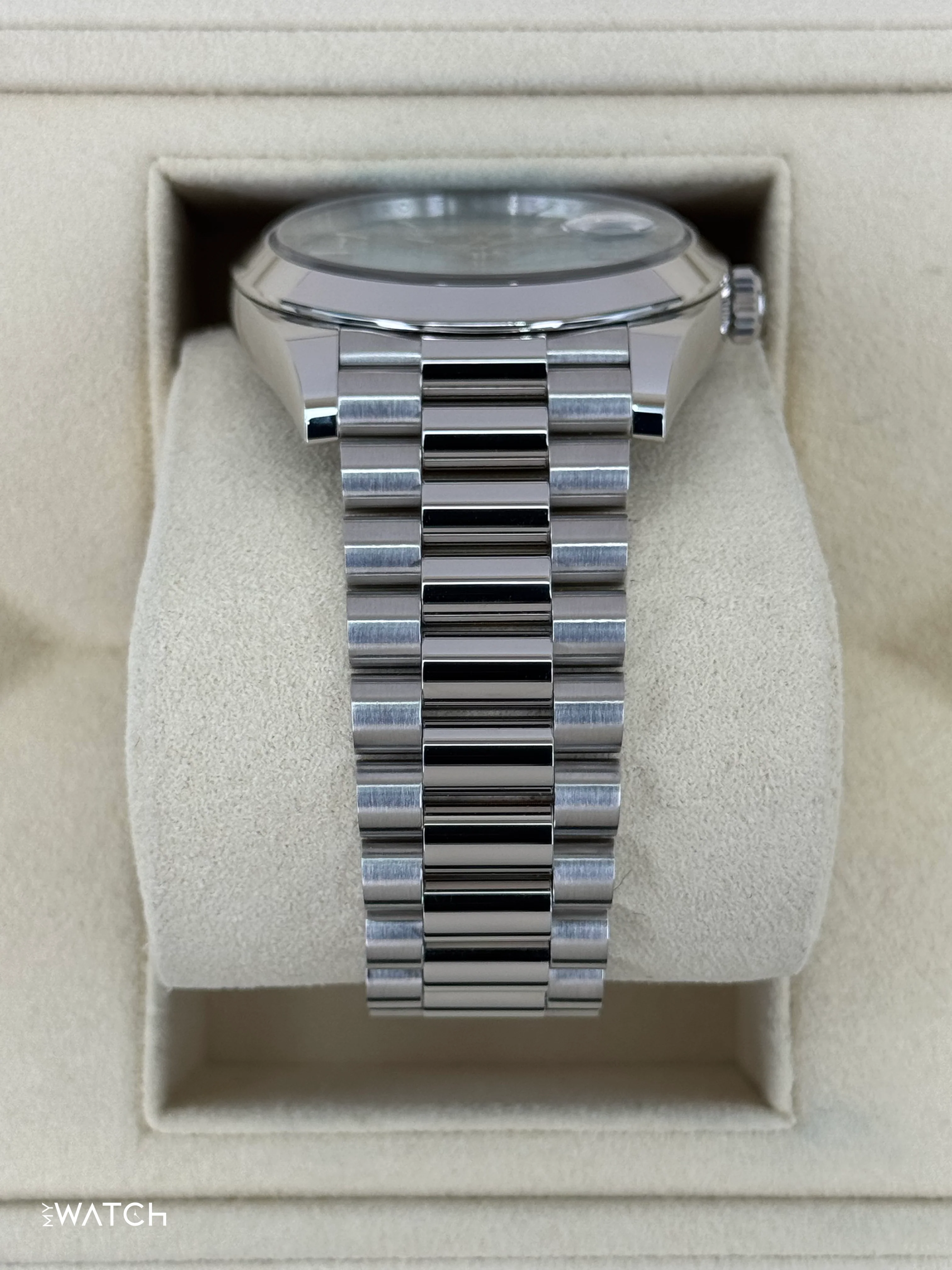 2024 Rolex Day-Date 40mm 228206 Platinum Blue Motif Dial - Image 3