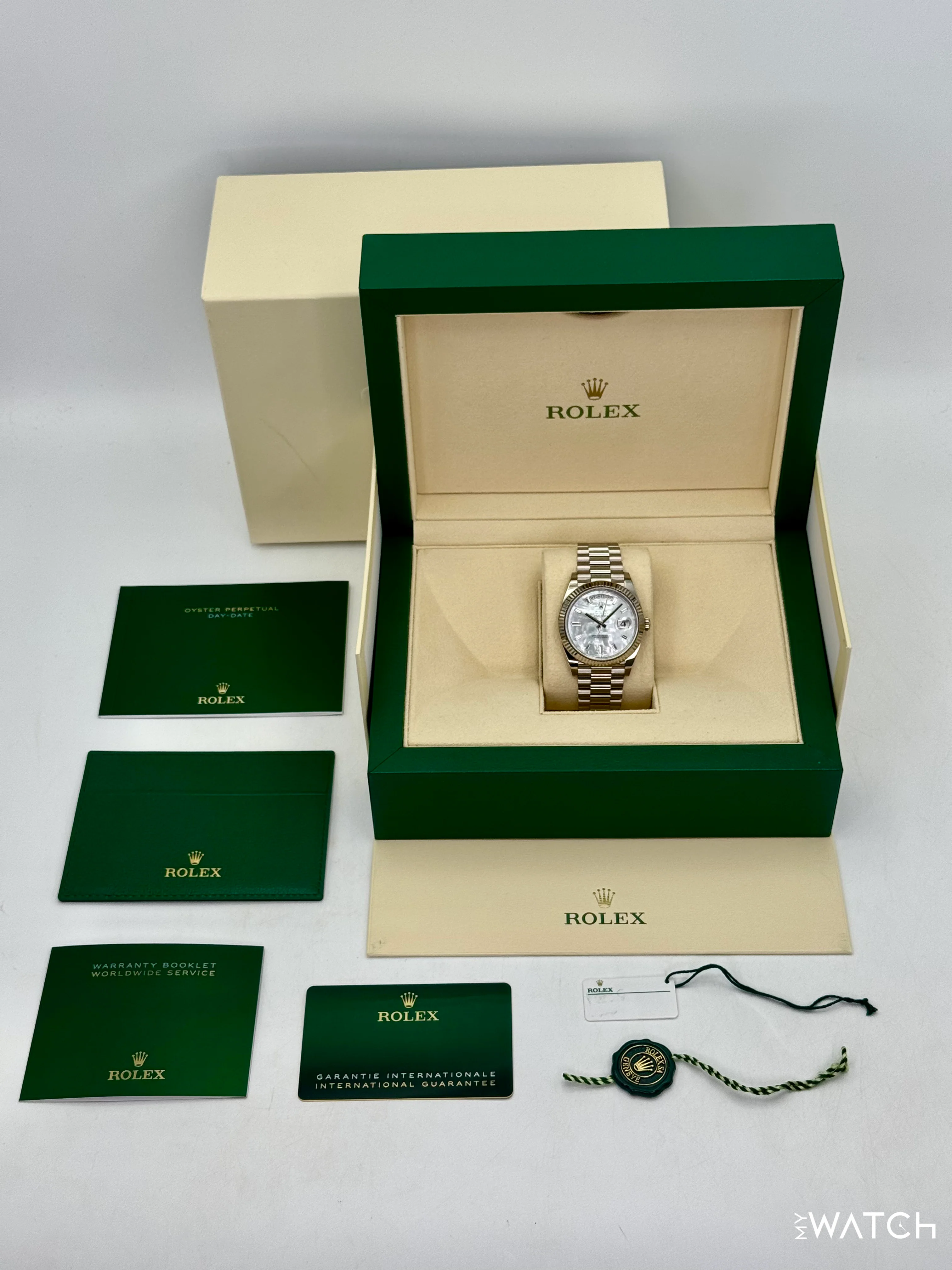 2024 Rolex Day-Date 40mm 228239 Presidential White Gold MOP Diamond Dial - Image 10
