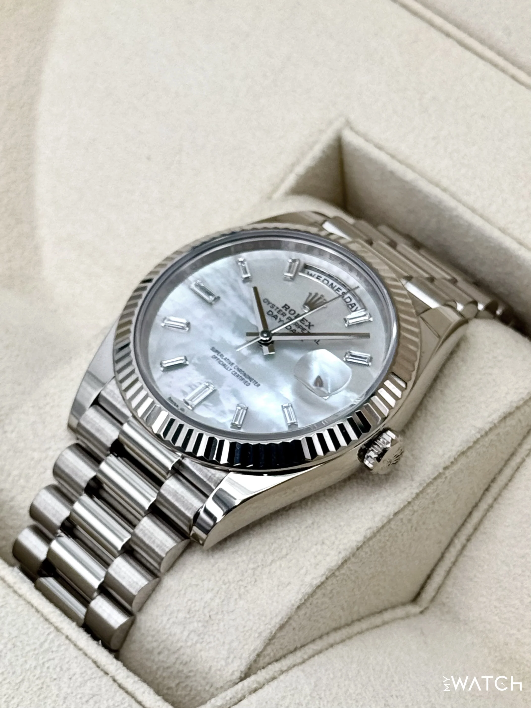 2024 Rolex Day-Date 40mm 228239 Presidential White Gold MOP Diamond Dial - Image 5