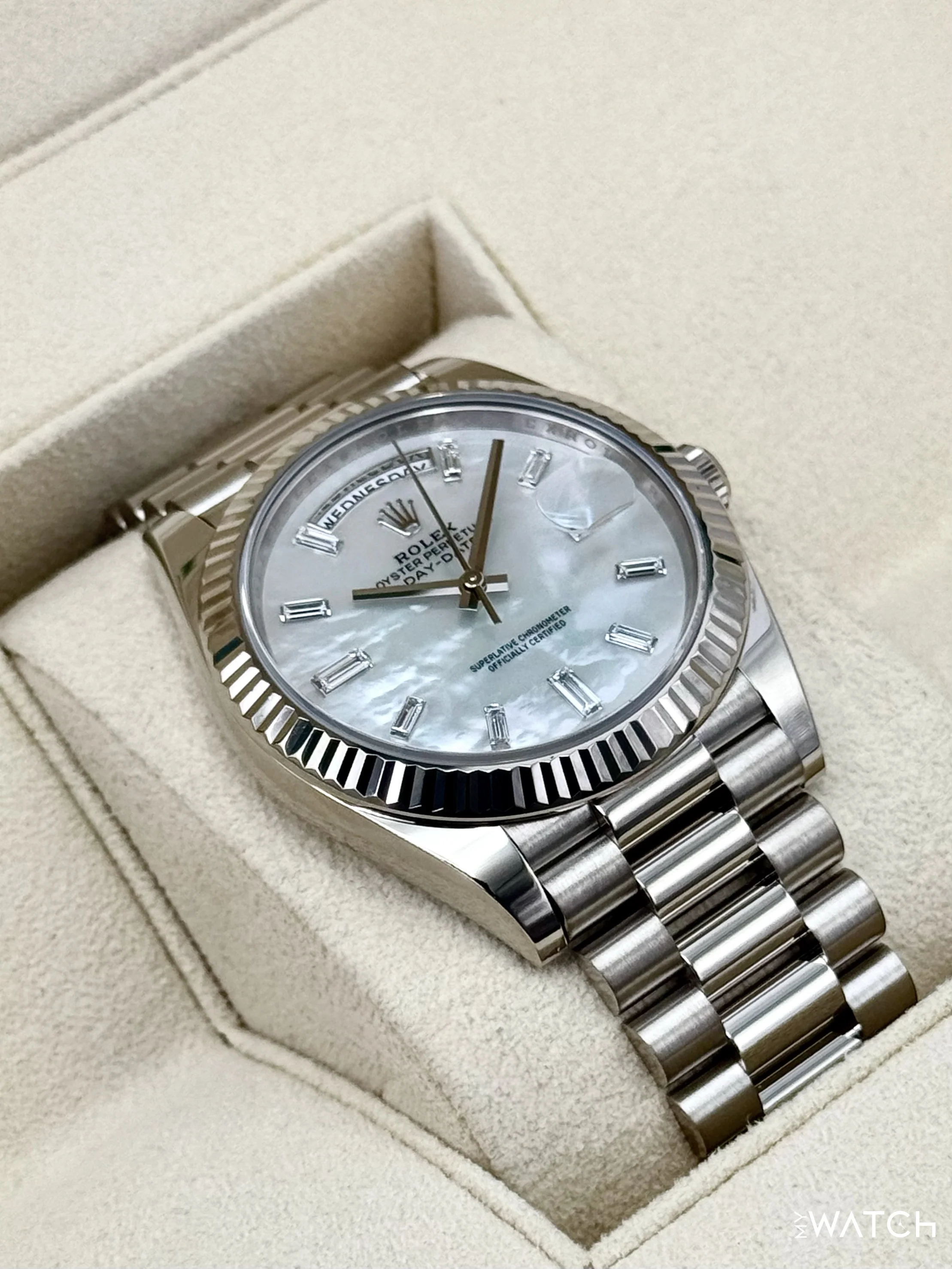 2024 Rolex Day-Date 40mm 228239 Presidential White Gold MOP Diamond Dial - Image 6