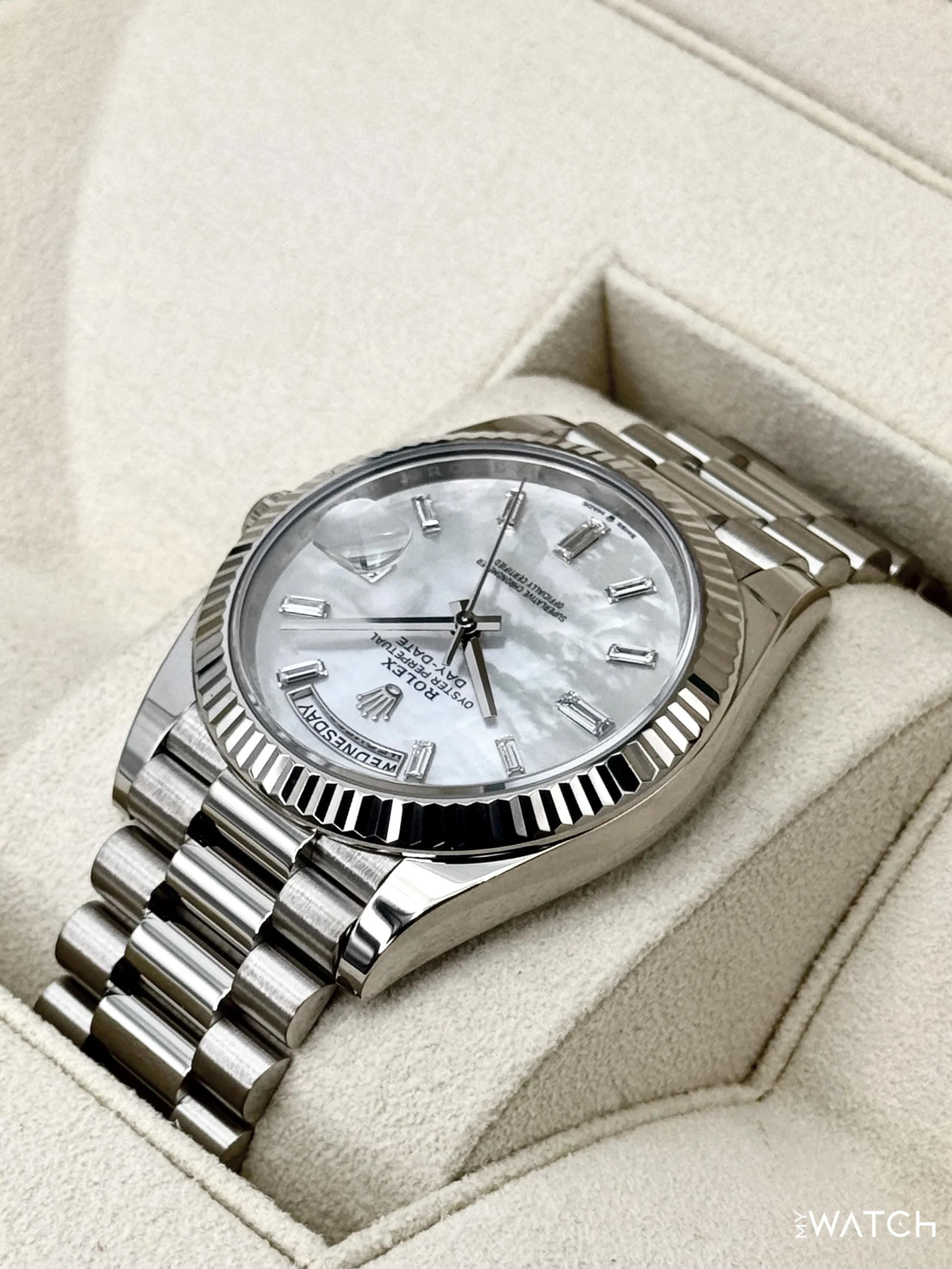 2024 Rolex Day-Date 40mm 228239 Presidential White Gold MOP Diamond Dial - Image 7