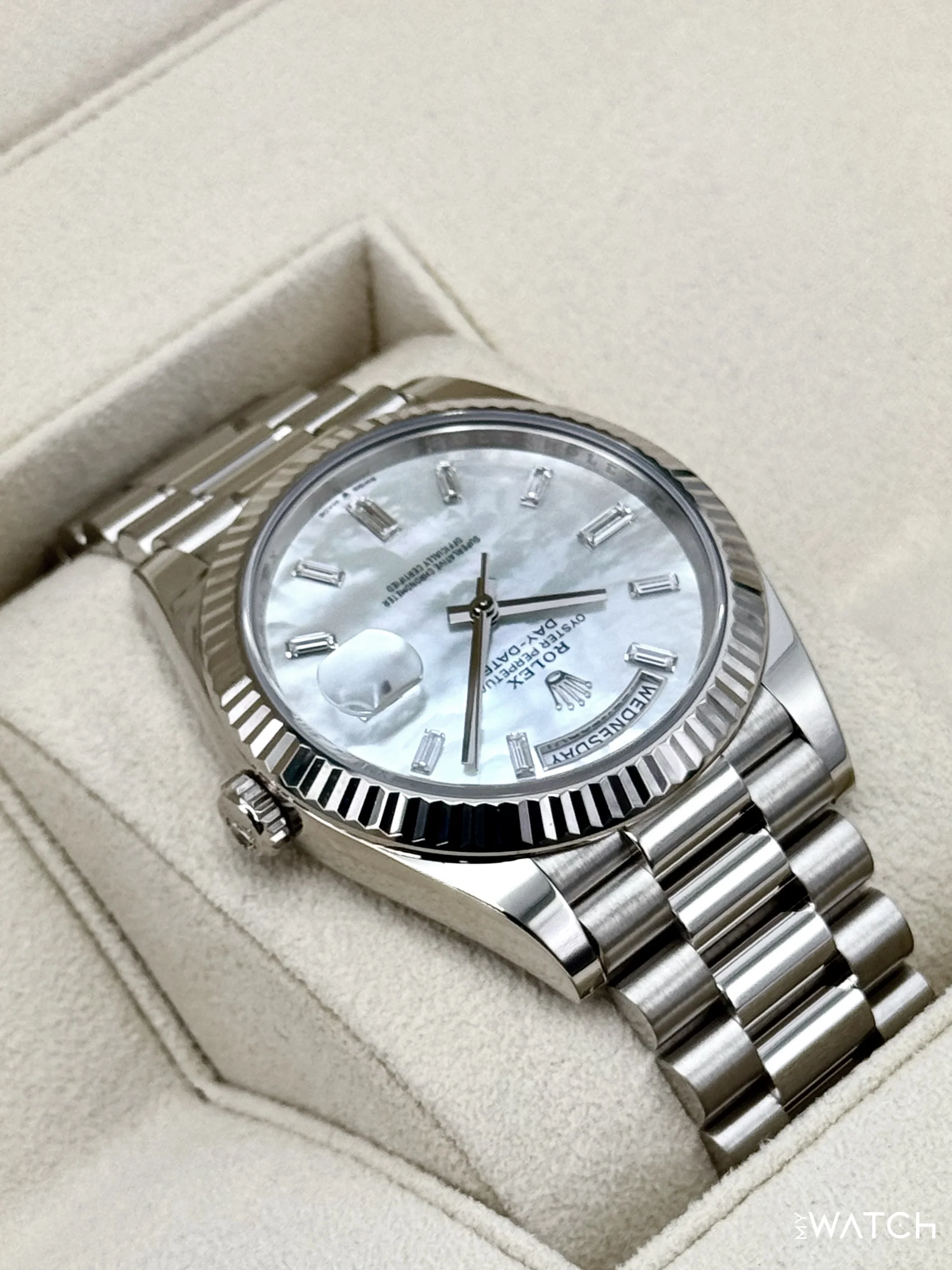 2024 Rolex Day-Date 40mm 228239 Presidential White Gold MOP Diamond Dial - Image 8