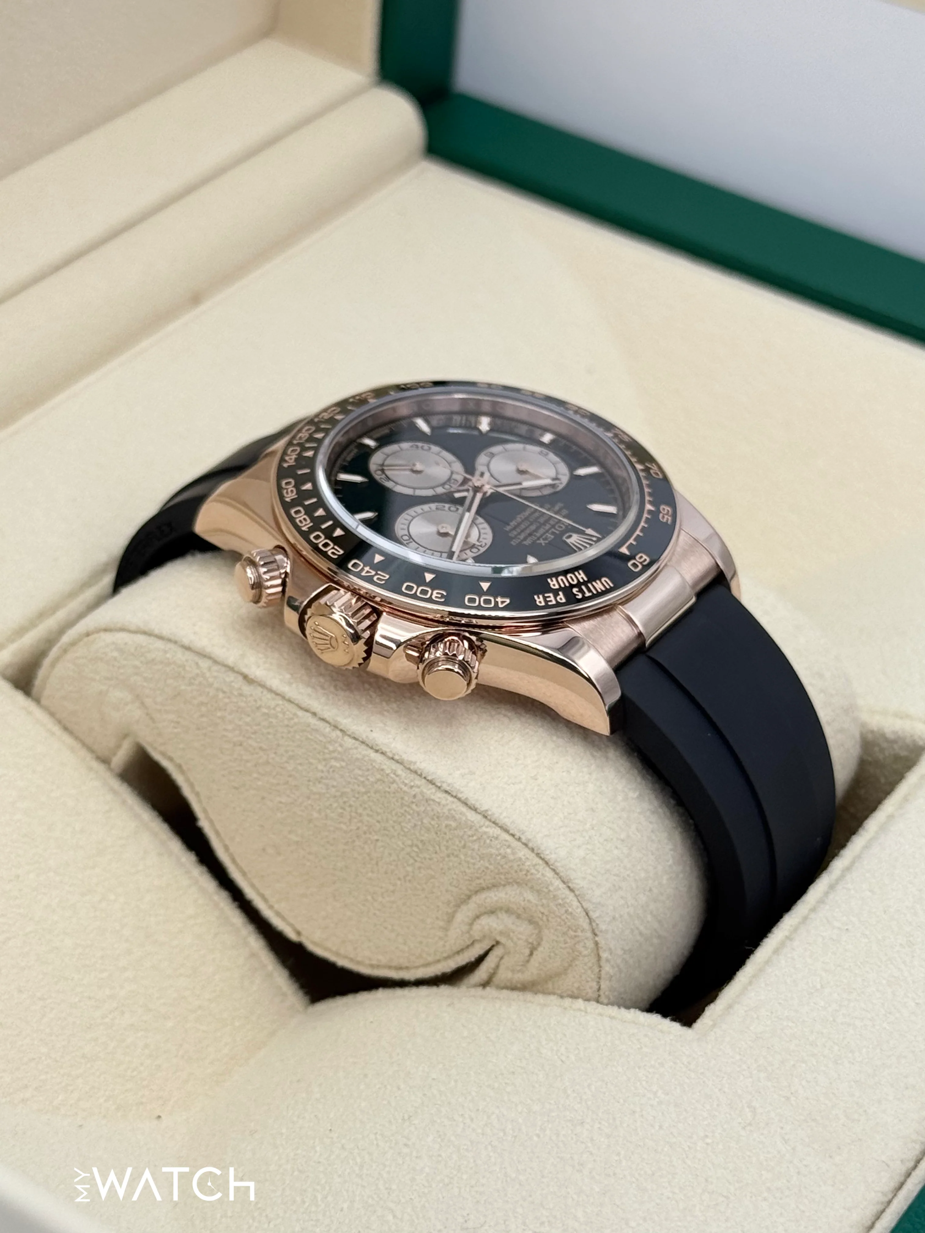 2024 Rolex Daytona 40mm 126515LN Rose Gold Oysterflex Black Dial - Image 8