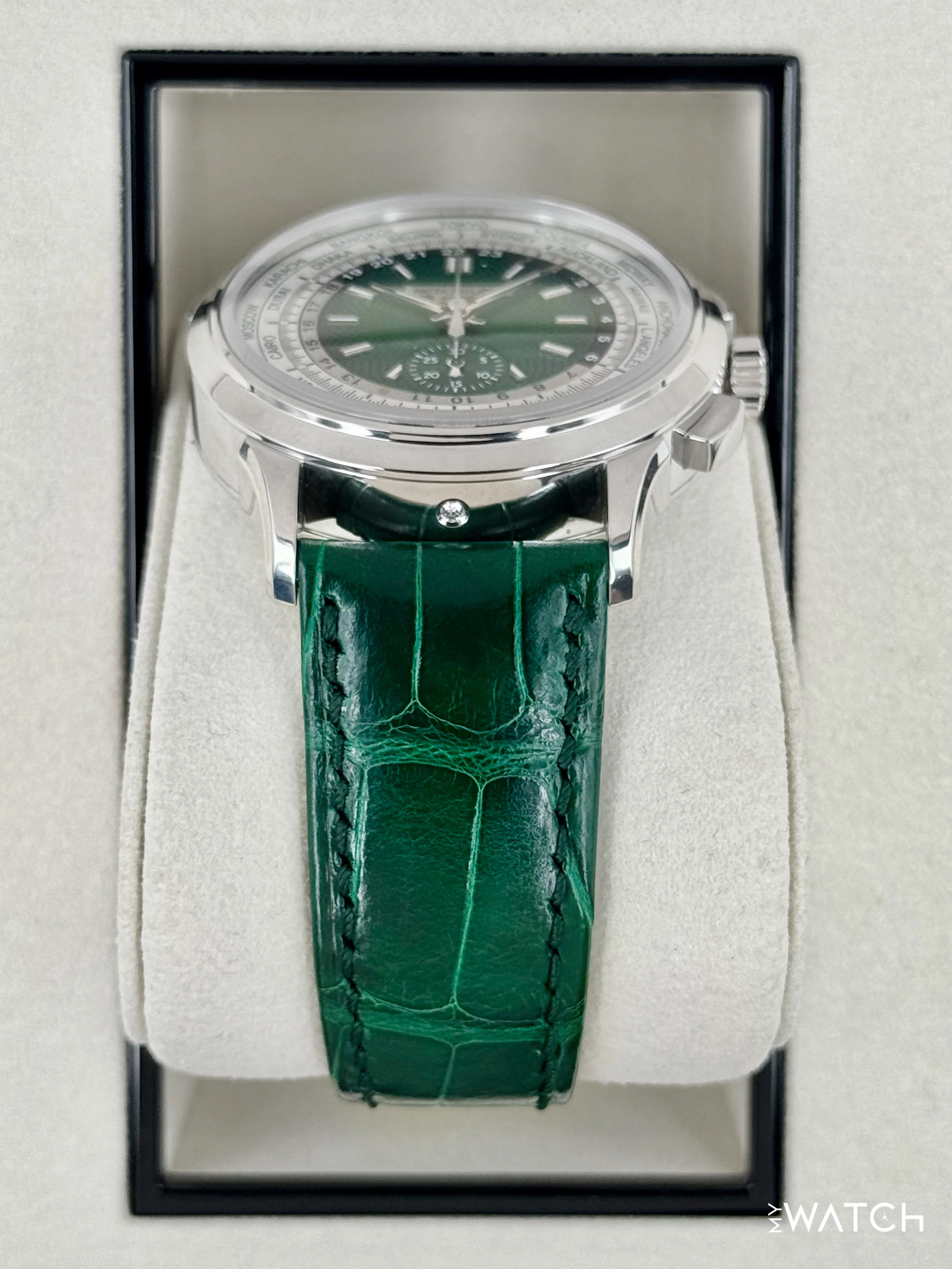 2025 Patek Philippe 5930P World Time Flyback Chronograph Platinum Green Dial - Image 3