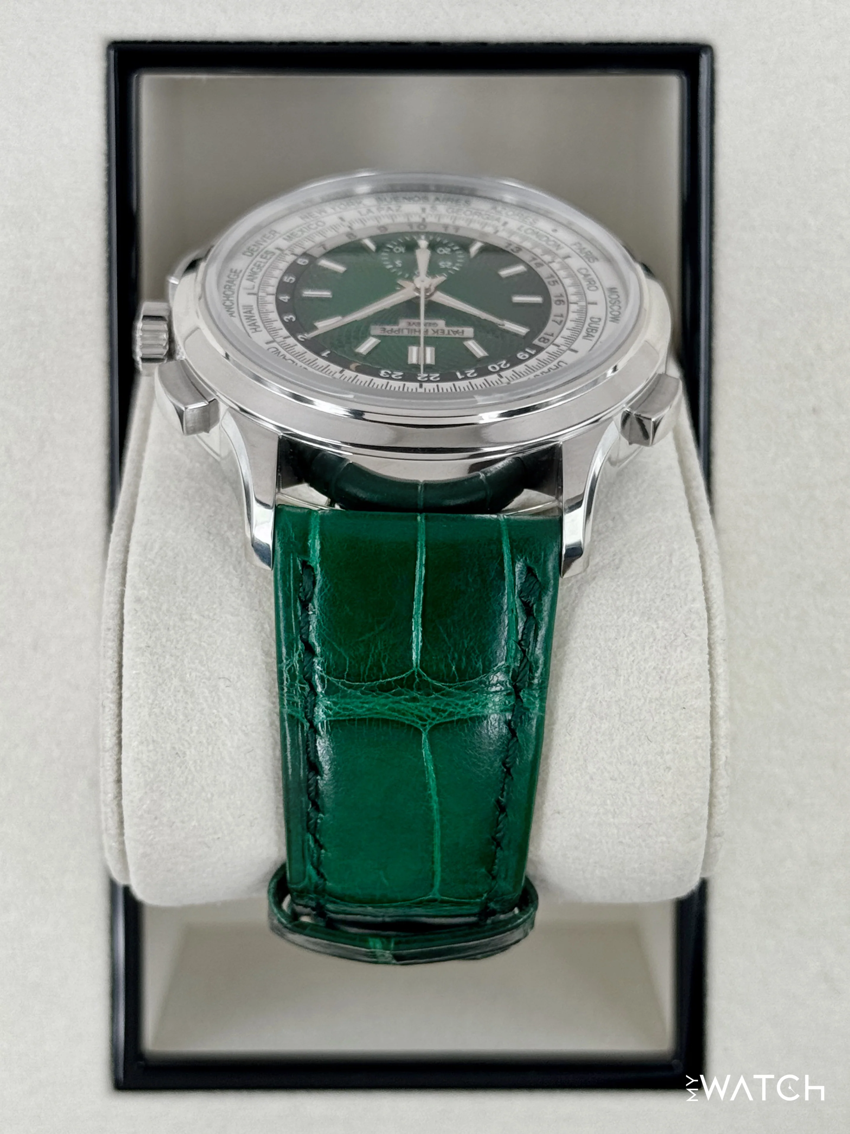 2025 Patek Philippe 5930P World Time Flyback Chronograph Platinum Green Dial - Image 4