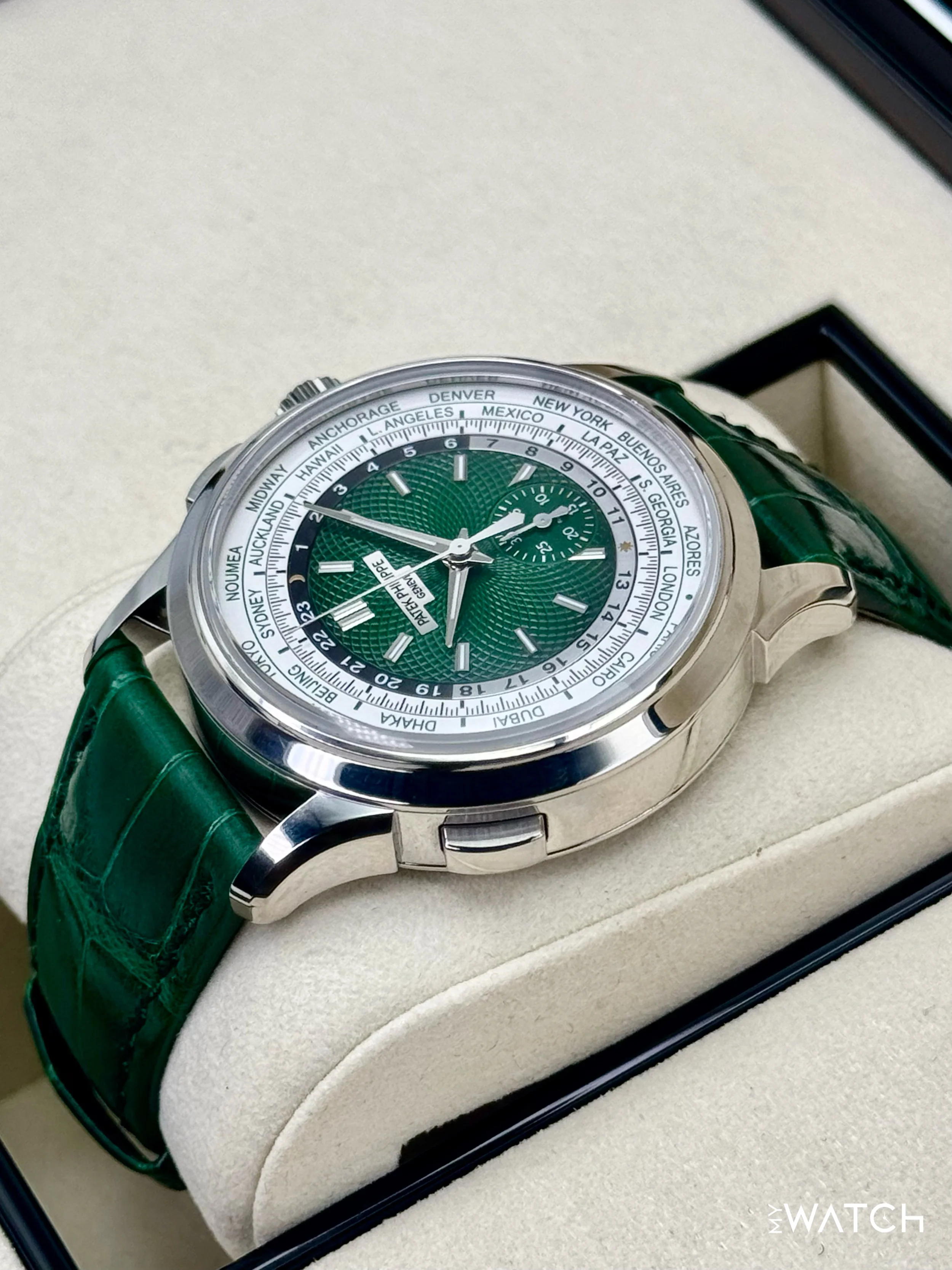 2025 Patek Philippe 5930P World Time Flyback Chronograph Platinum Green Dial - Image 7
