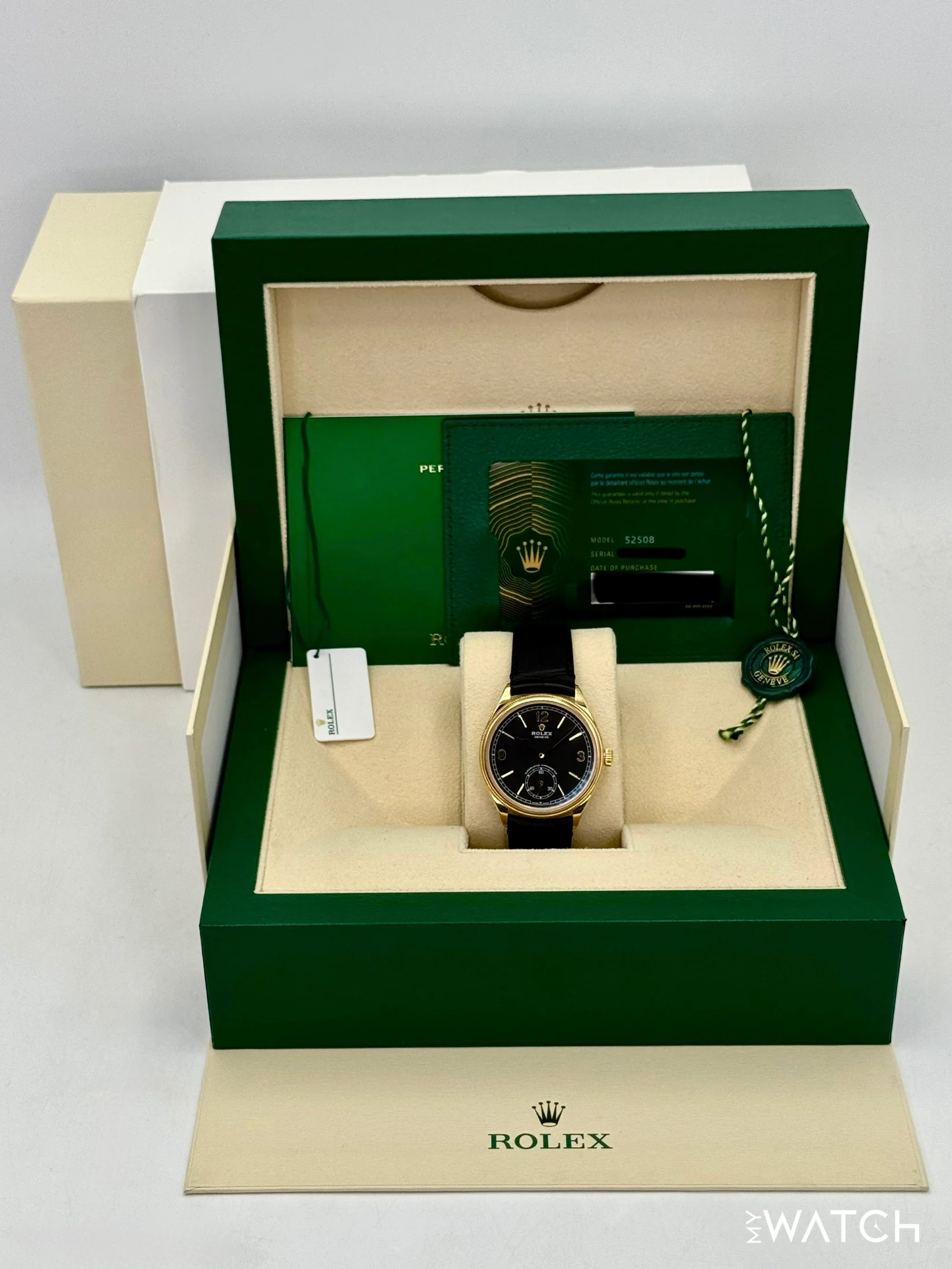 2025 Rolex 1908 39mm 52508 Yellow Gold Black Dial - Image 10