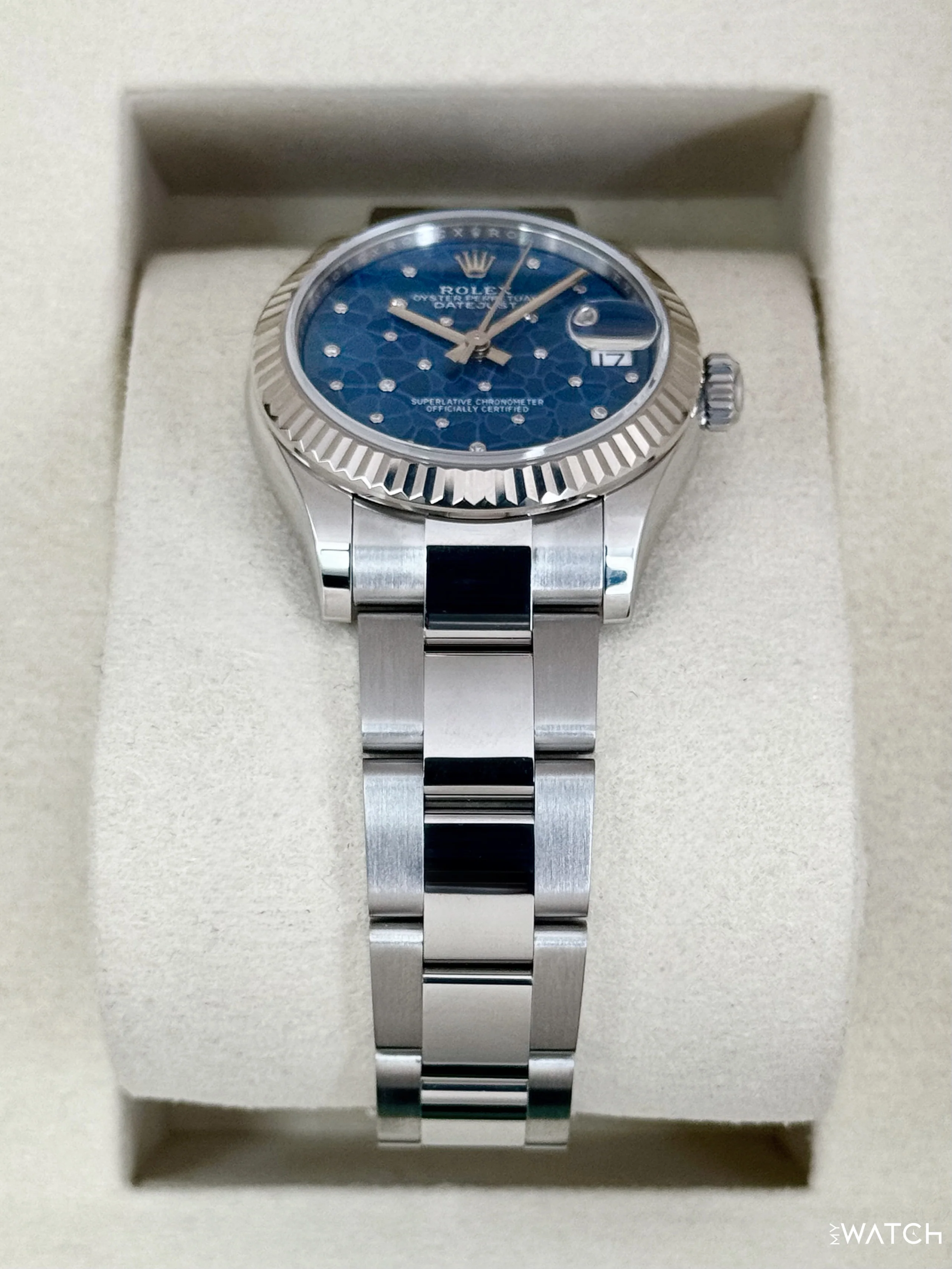 2025 Rolex Lady Datejust 31mm 278274 Stainless Steel Oyster Azzuro Blue Floral Dial - Image 3