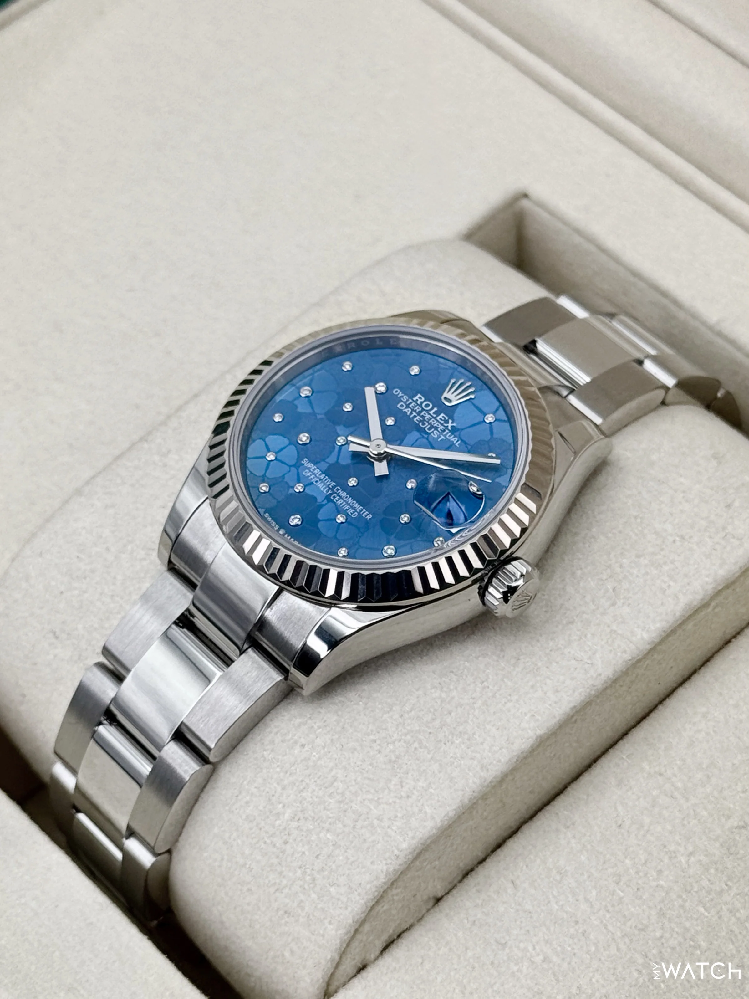 2025 Rolex Lady Datejust 31mm 278274 Stainless Steel Oyster Azzuro Blue Floral Dial - Image 5