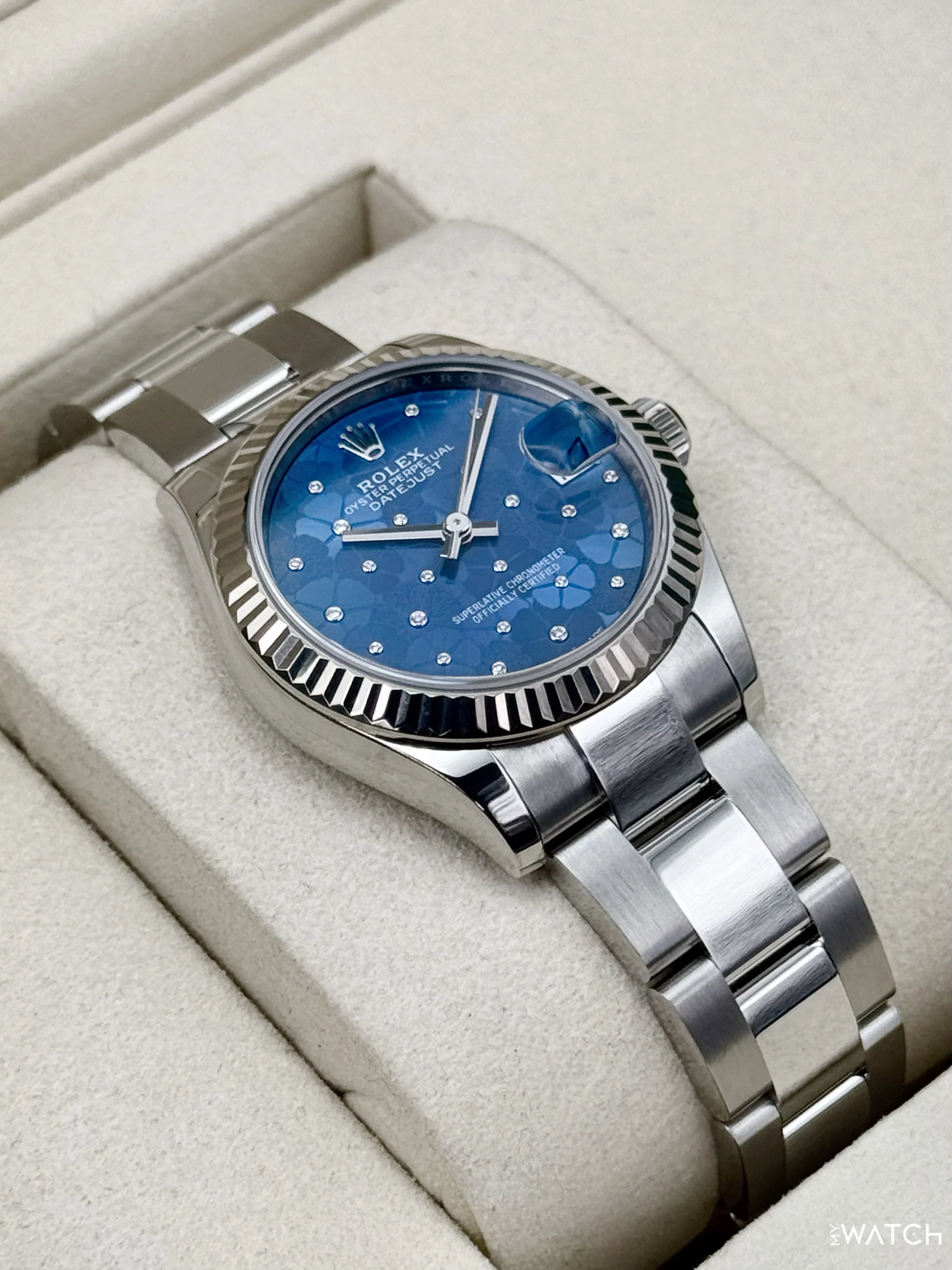 2025 Rolex Lady Datejust 31mm 278274 Stainless Steel Oyster Azzuro Blue Floral Dial - Image 6