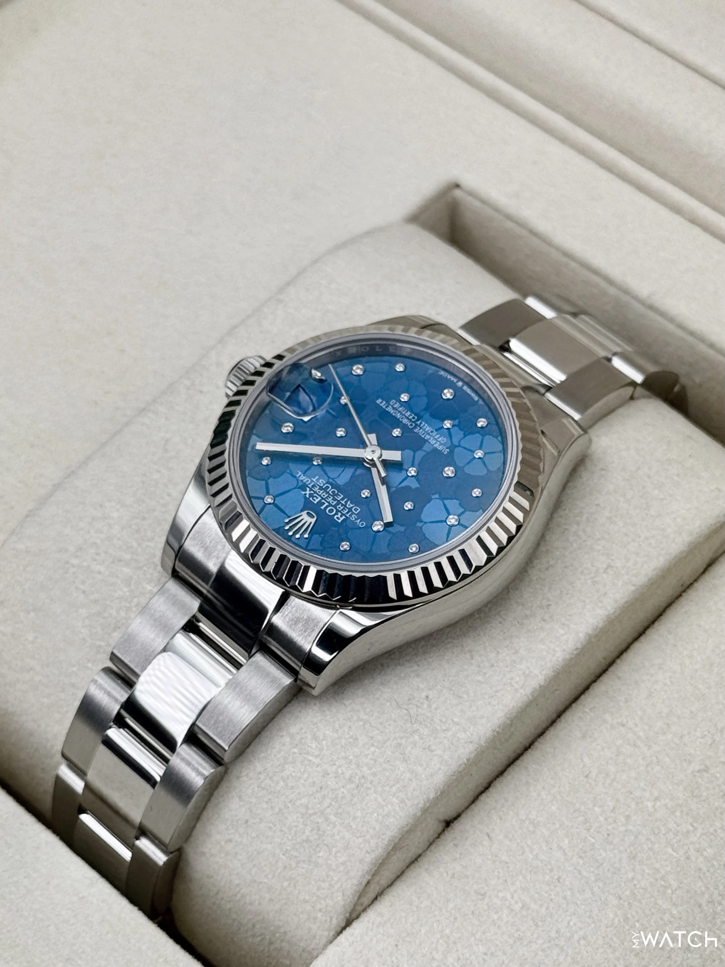 2025 Rolex Lady Datejust 31mm 278274 Stainless Steel Oyster Azzuro Blue Floral Dial - Image 7