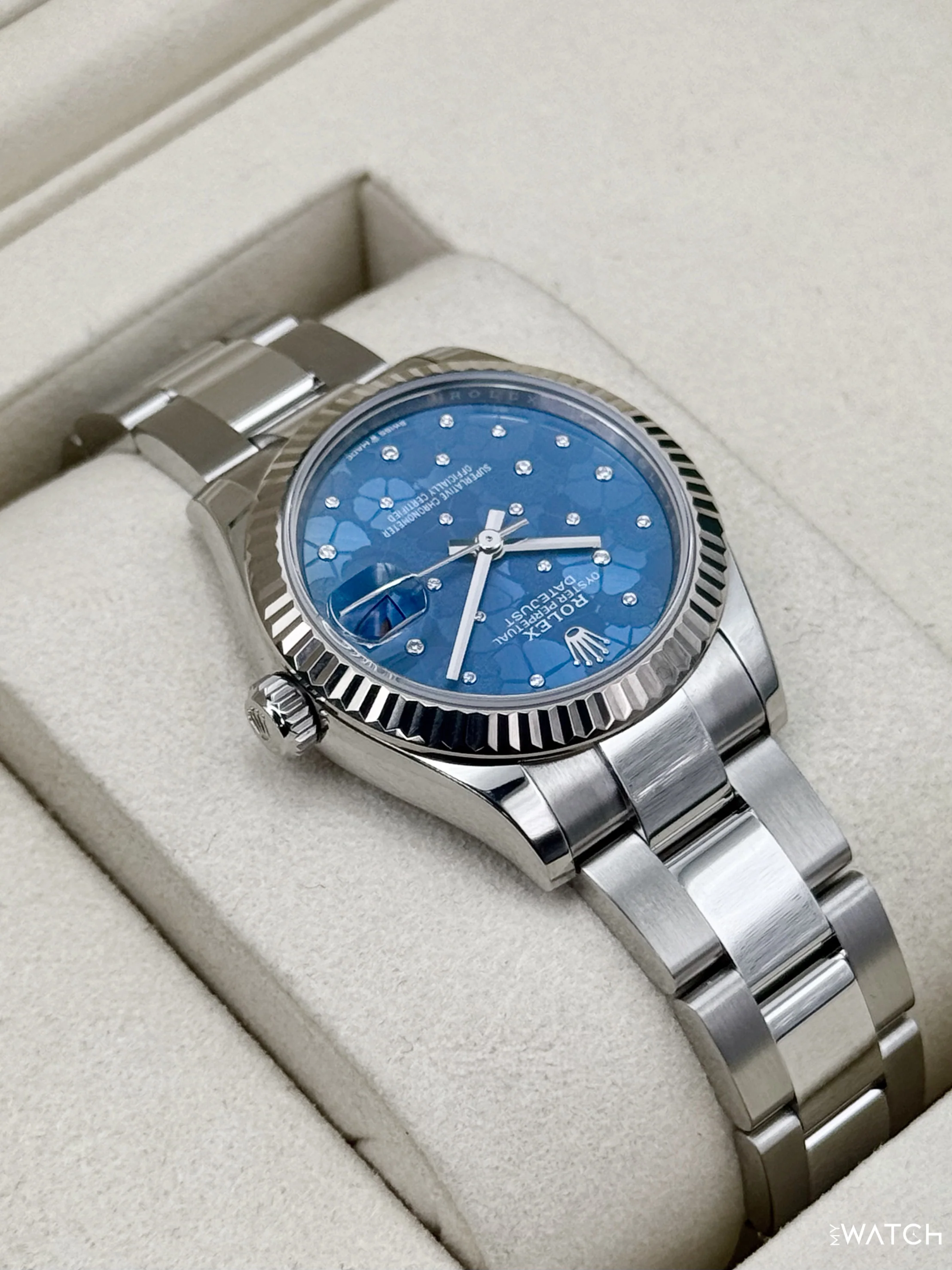 2025 Rolex Lady Datejust 31mm 278274 Stainless Steel Oyster Azzuro Blue Floral Dial - Image 8