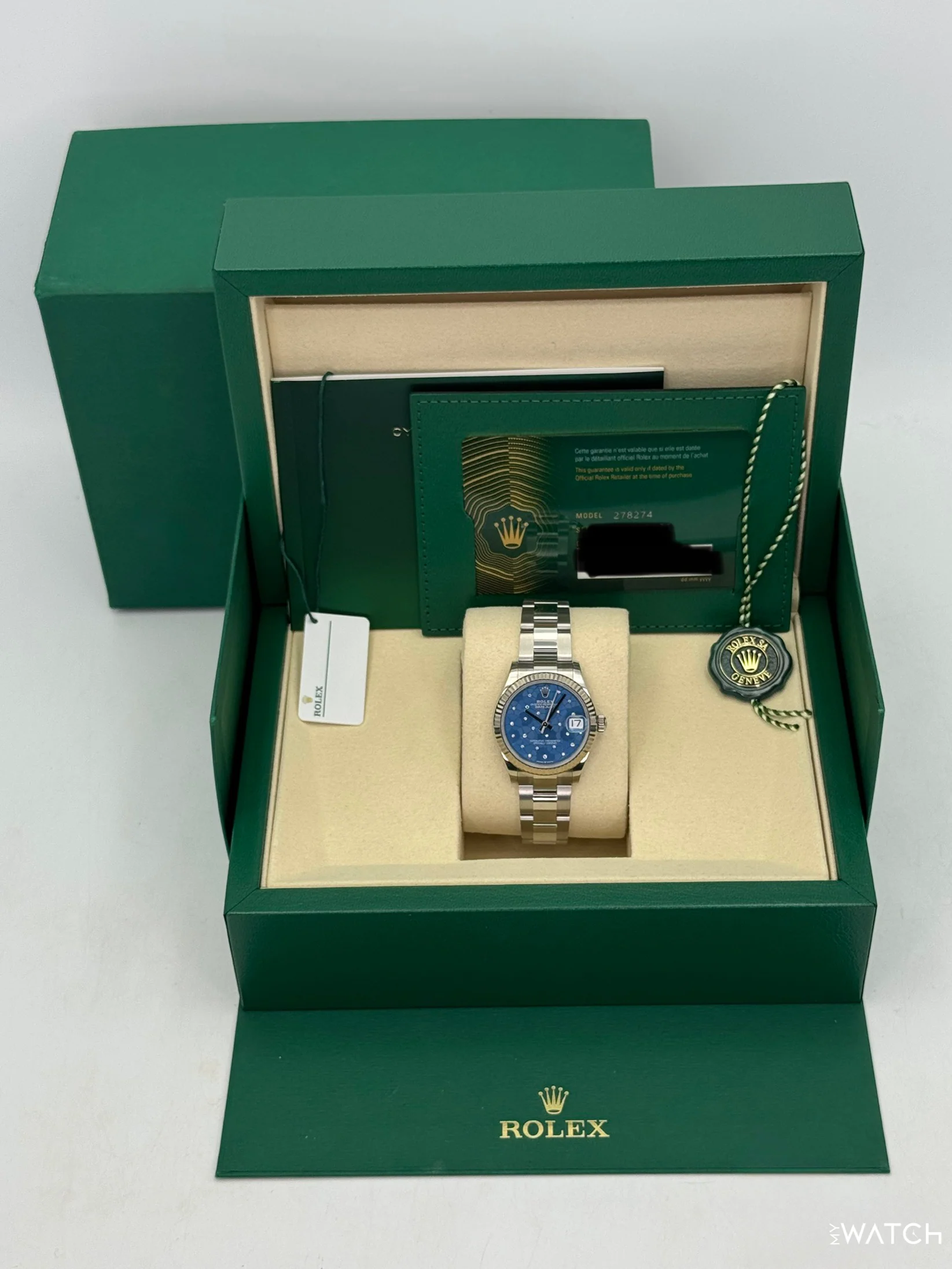 2025 Rolex Lady Datejust 31mm 278274 Stainless Steel Oyster Azzuro Blue Floral Dial - Image 9