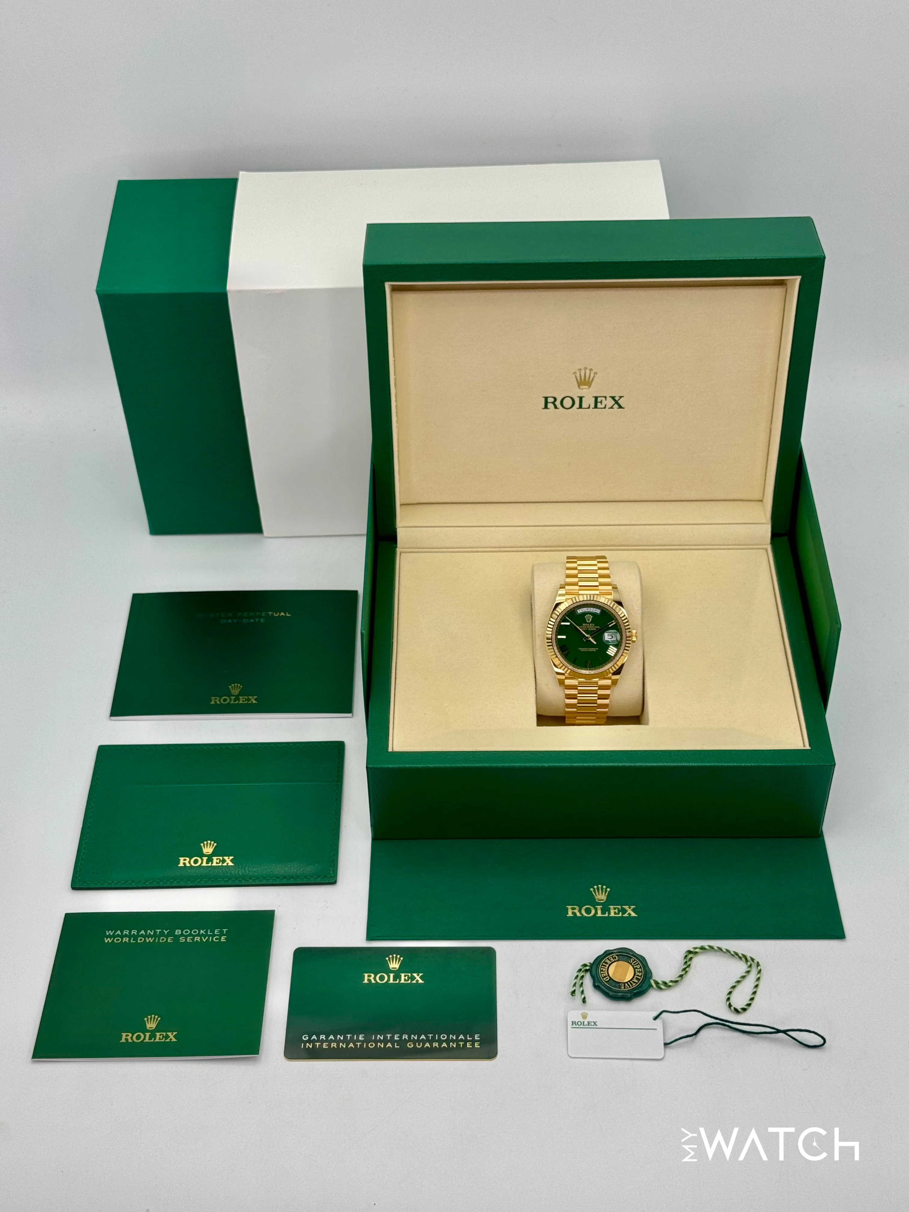 2025 Rolex Day-Date 40mm 228238 Presidential Yellow Gold Green Dial - Image 10