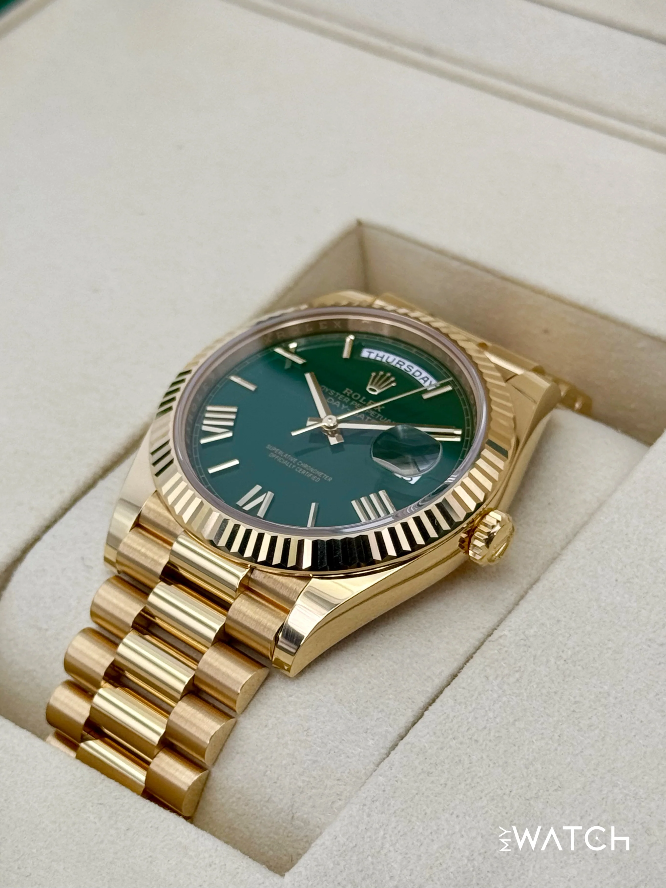 2025 Rolex Day-Date 40mm 228238 Presidential Yellow Gold Green Dial - Image 5
