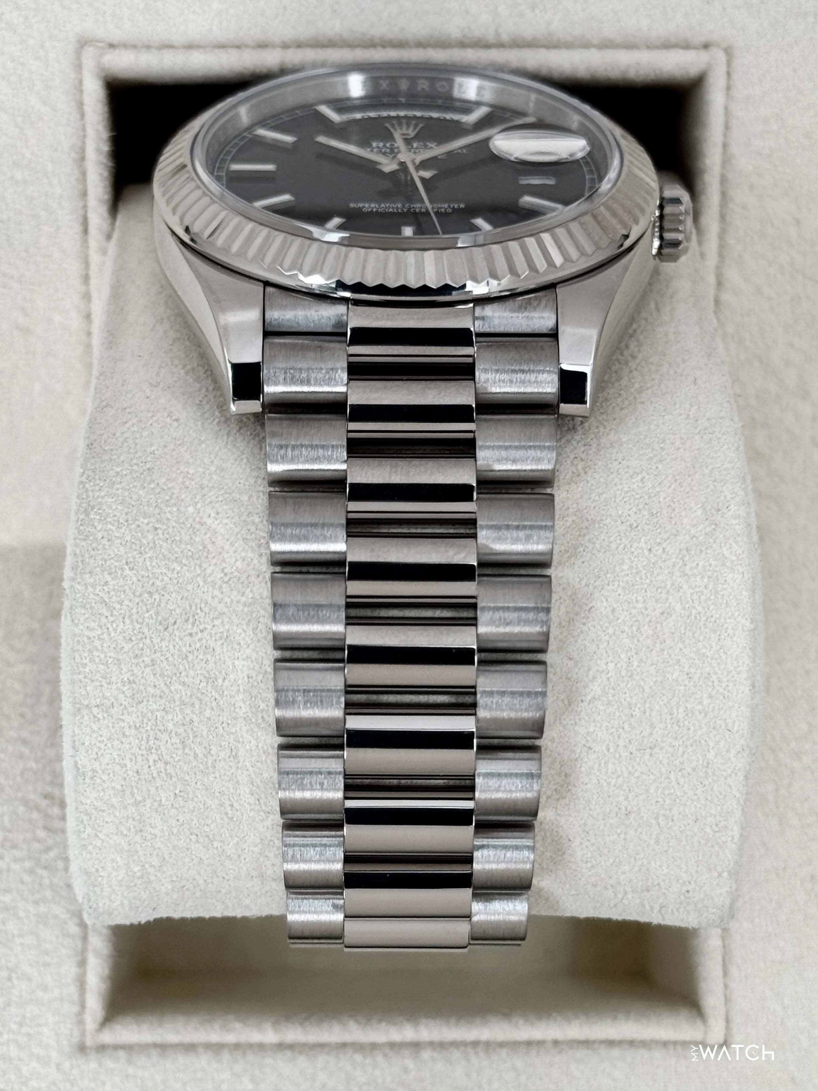2025 Rolex Day-Date 40mm 228239 Presidential 18kt White Gold Black Dial - Image 3