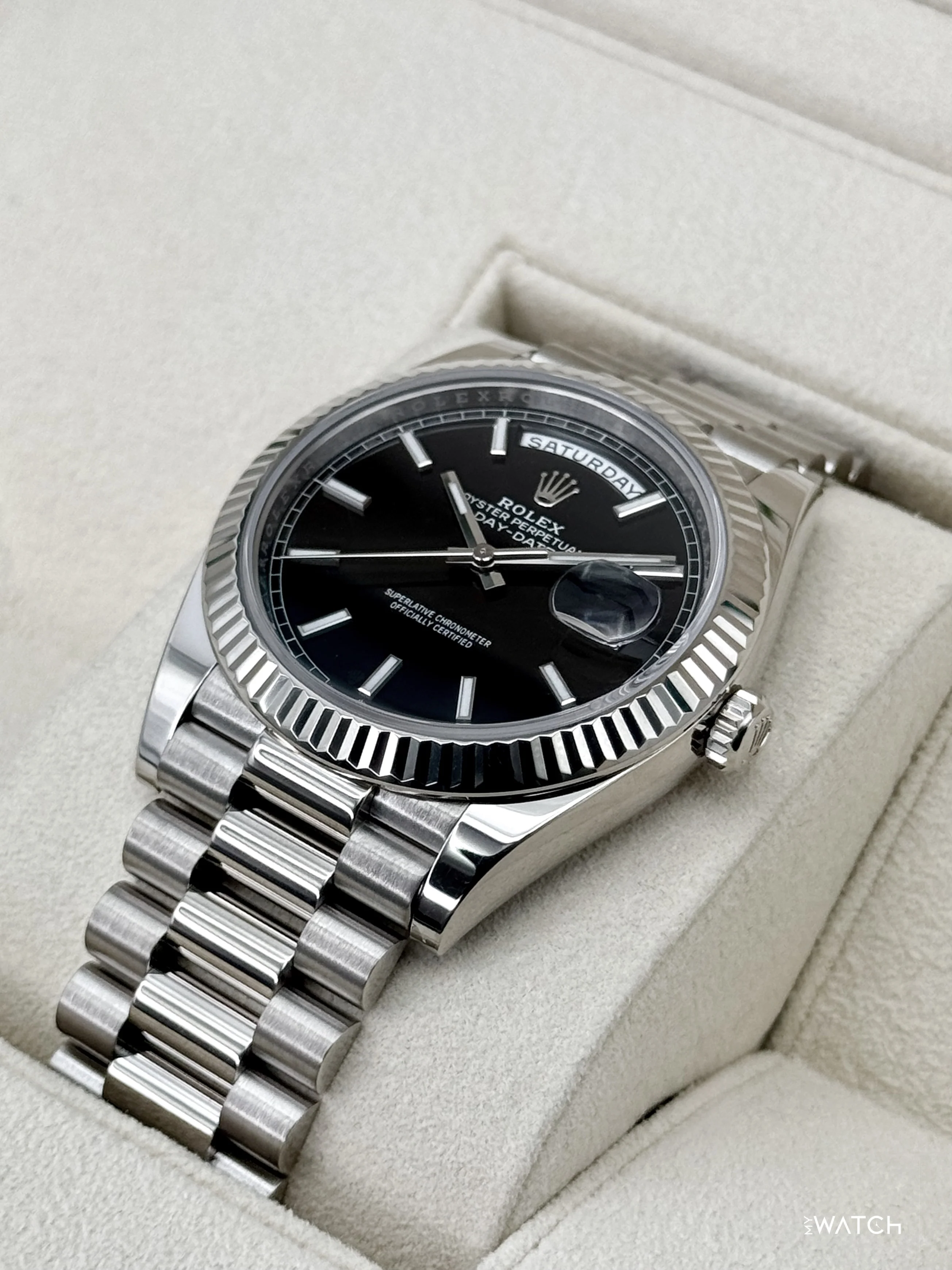 2025 Rolex Day-Date 40mm 228239 Presidential 18kt White Gold Black Dial - Image 5
