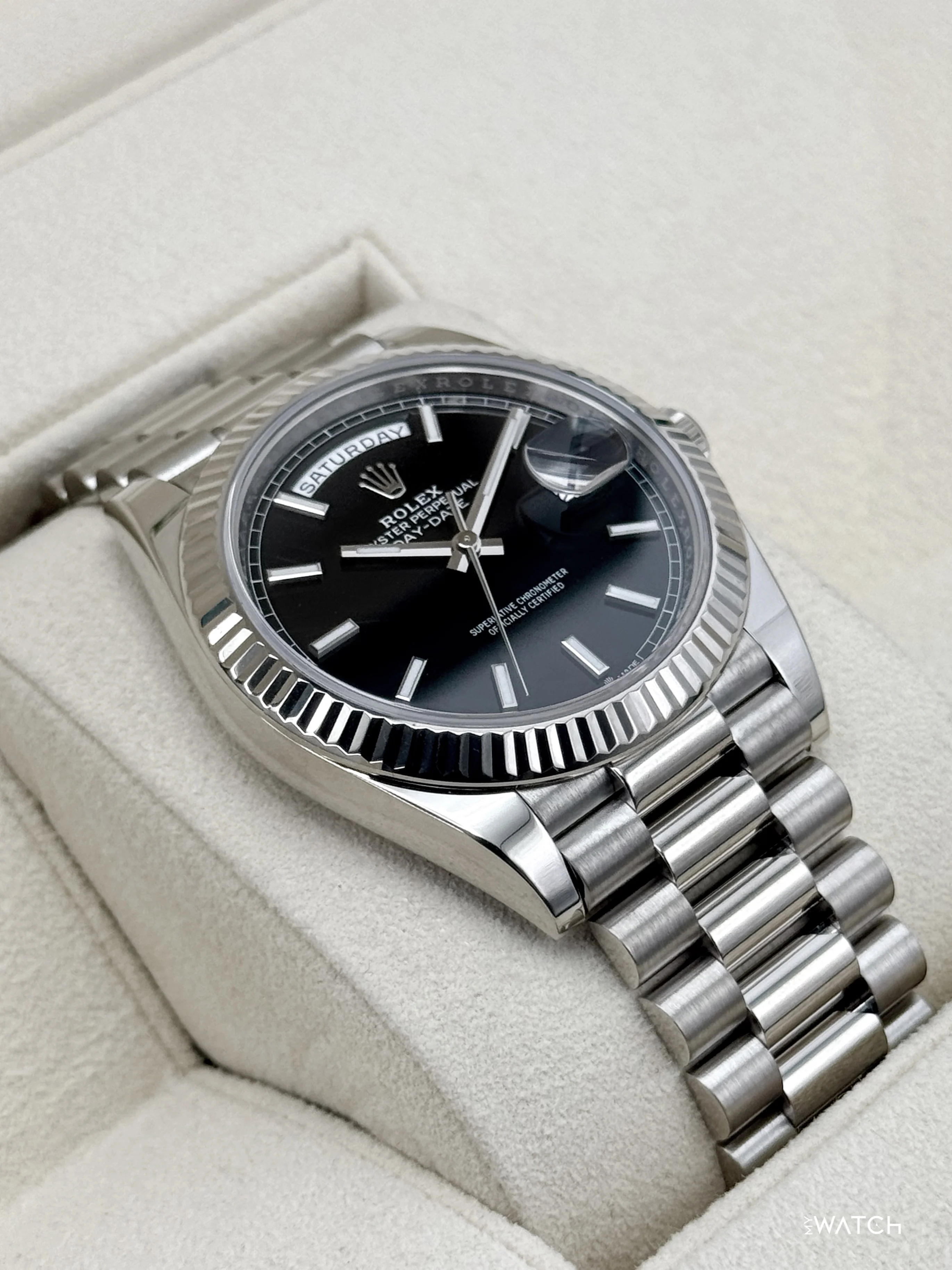 2025 Rolex Day-Date 40mm 228239 Presidential 18kt White Gold Black Dial - Image 6
