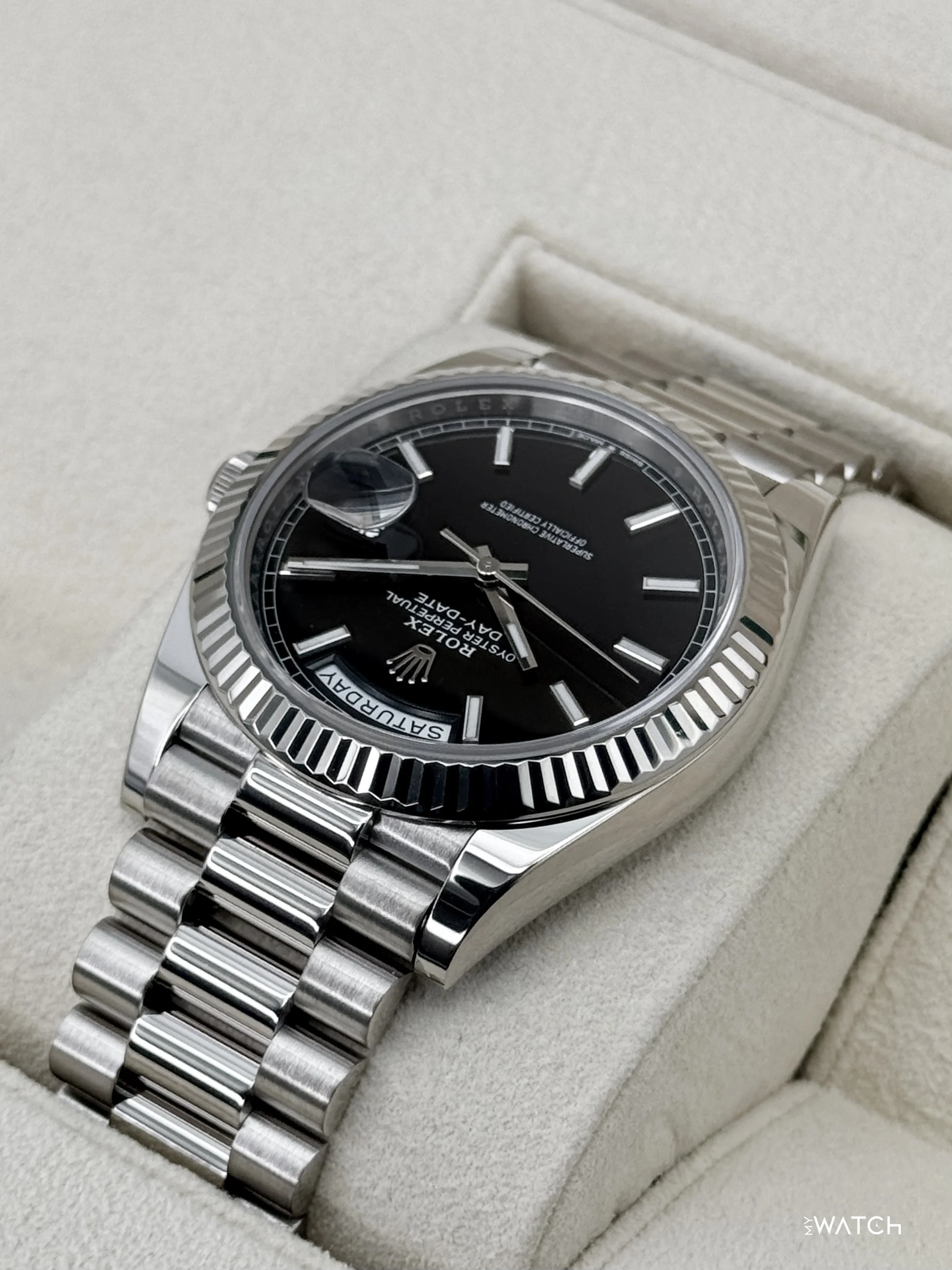 2025 Rolex Day-Date 40mm 228239 Presidential 18kt White Gold Black Dial - Image 7