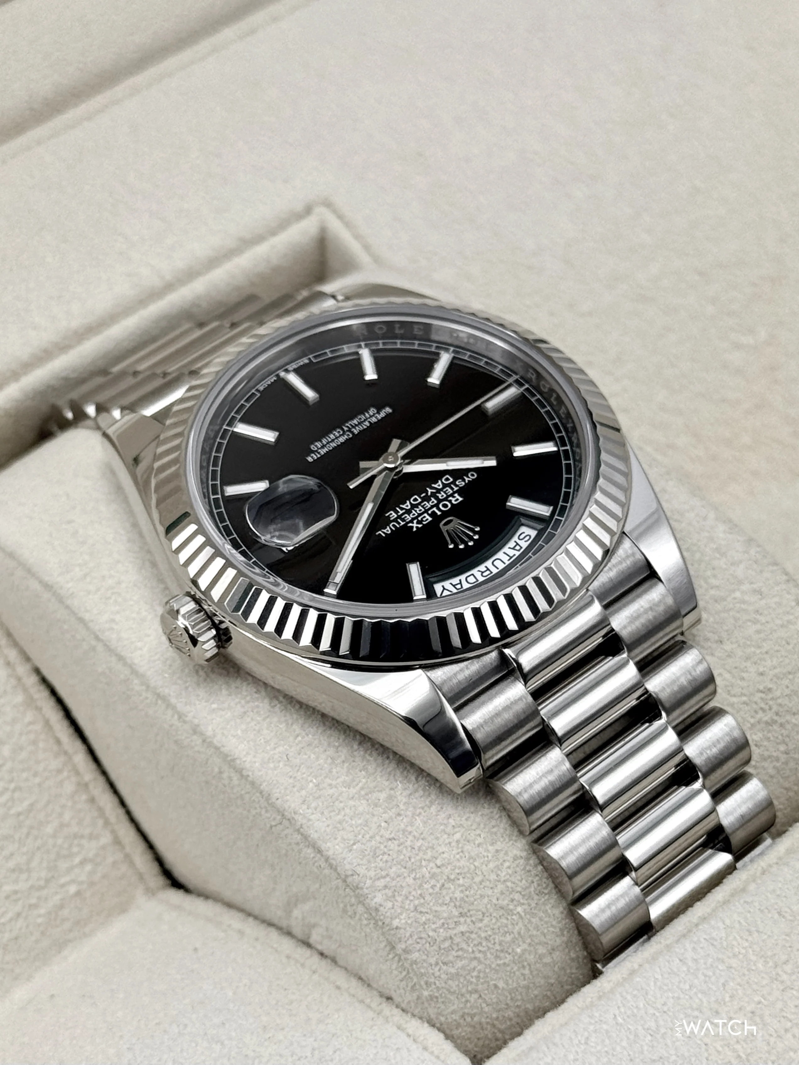 2025 Rolex Day-Date 40mm 228239 Presidential 18kt White Gold Black Dial - Image 8