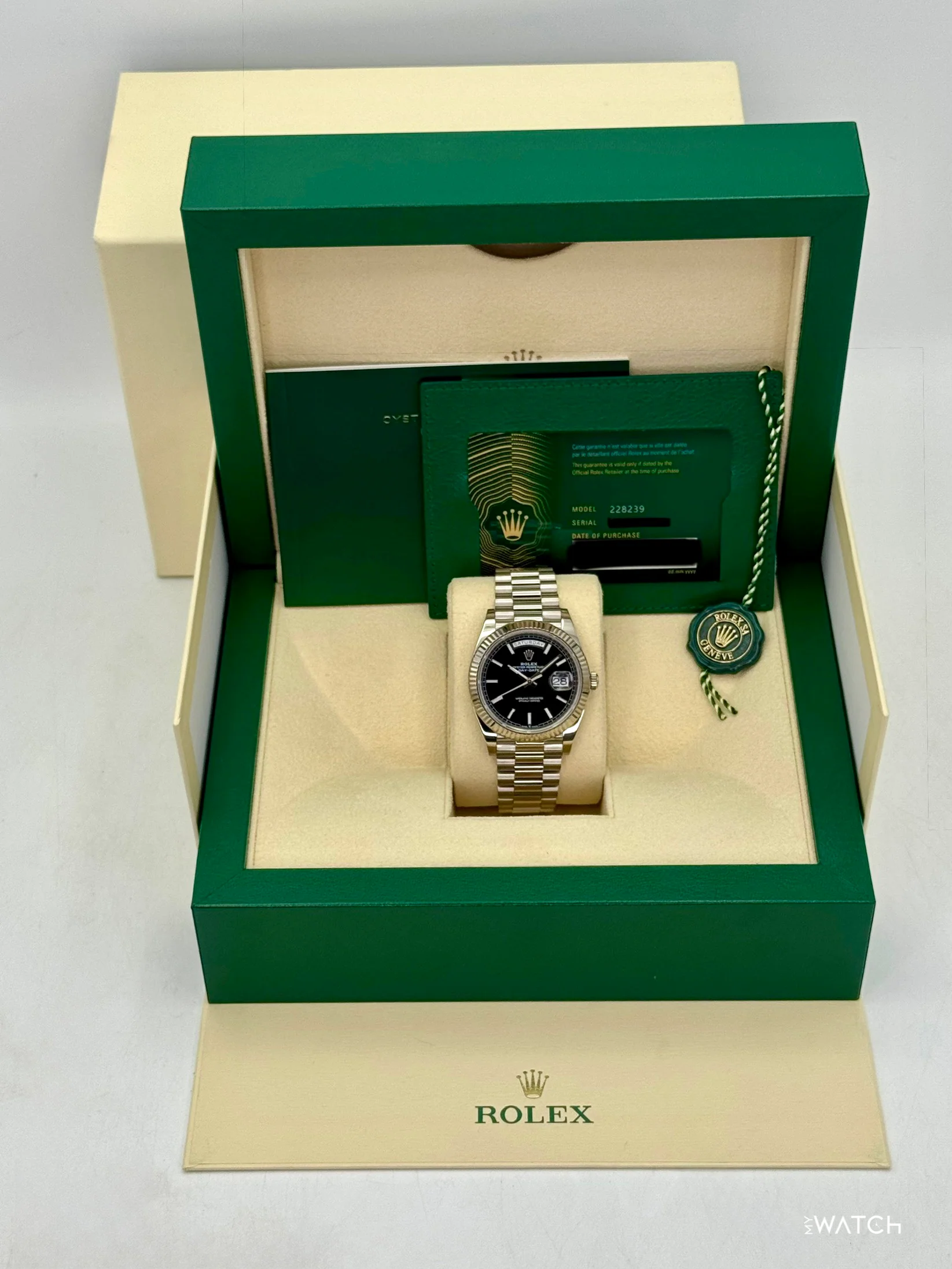 2025 Rolex Day-Date 40mm 228239 Presidential 18kt White Gold Black Dial - Image 9