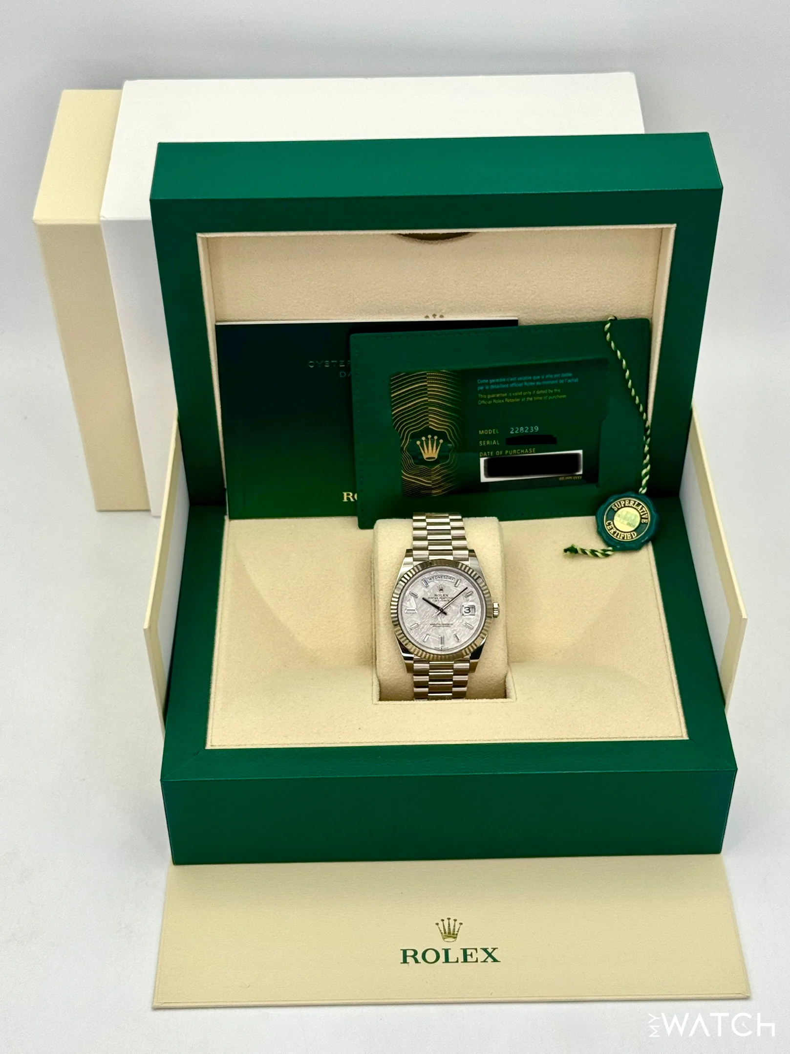2025 Rolex Day-Date 40mm 228239 Presidential White Gold Meteorite Diamond Dial - Image 10