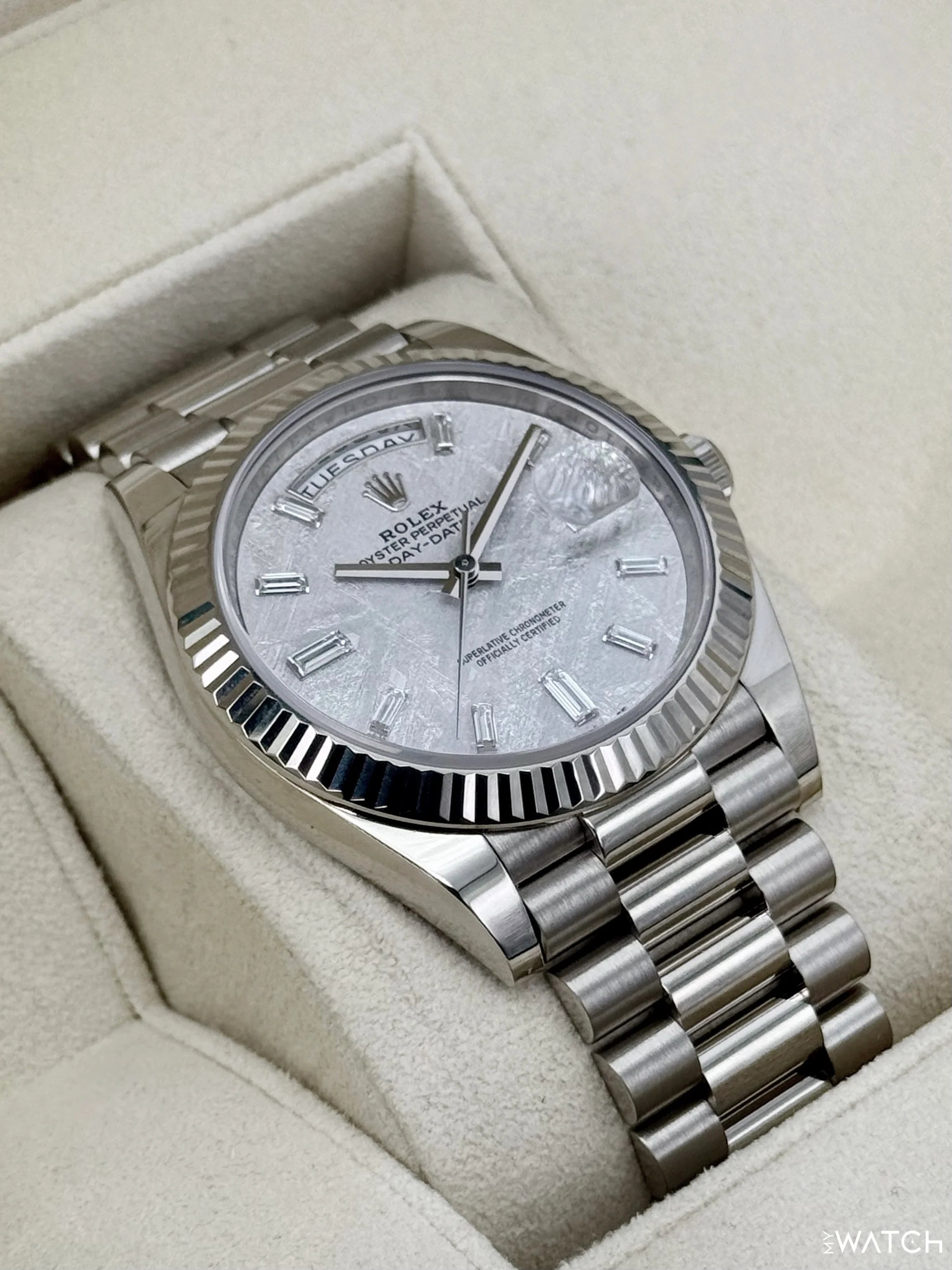 2025 Rolex Day-Date 40mm 228239 Presidential White Gold Meteorite Diamond Dial - Image 6