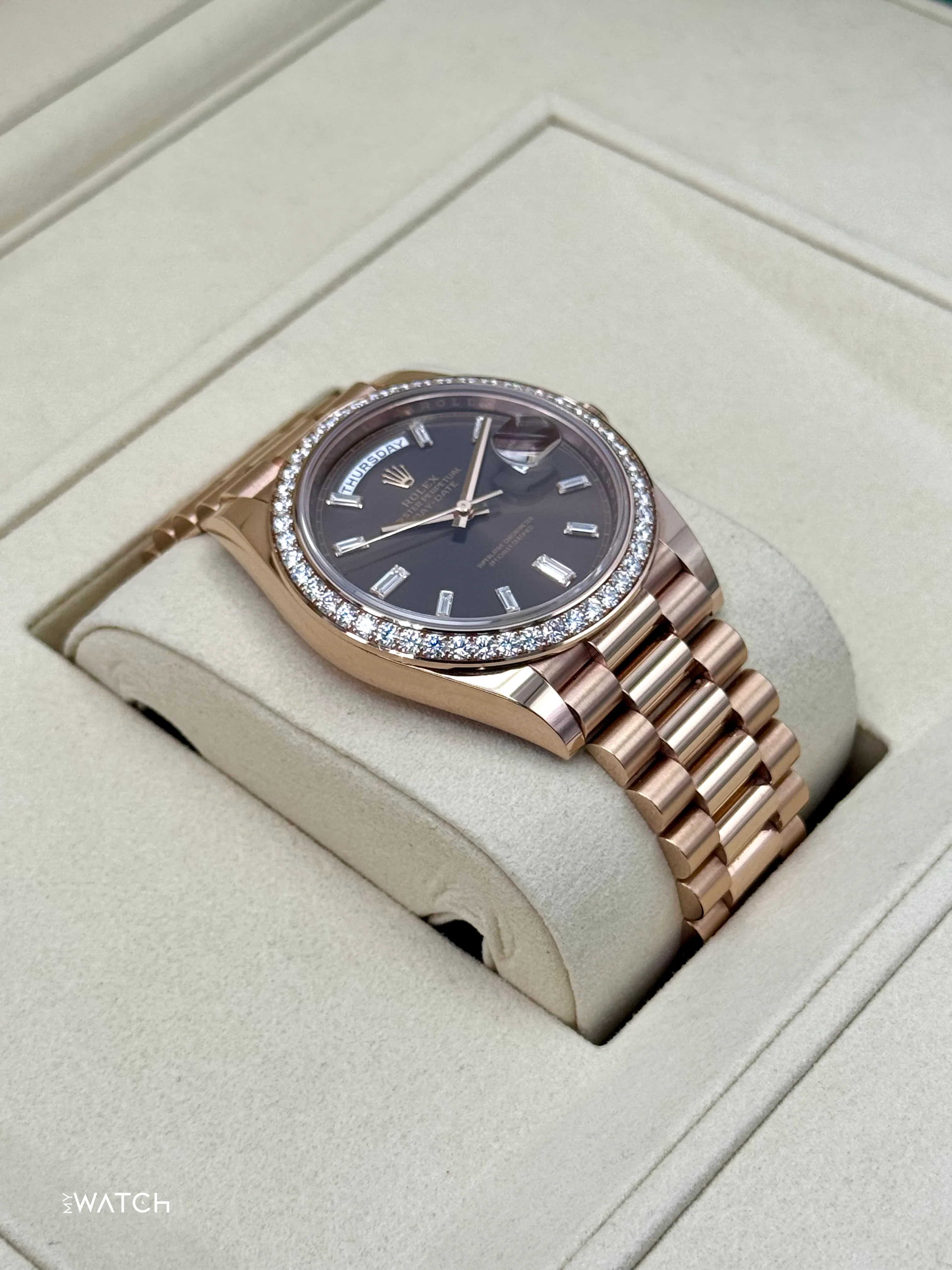 2025 Rolex Day-Date 40mm 228345RBR Rose Gold Chocolate Diamond Dial - Image 3