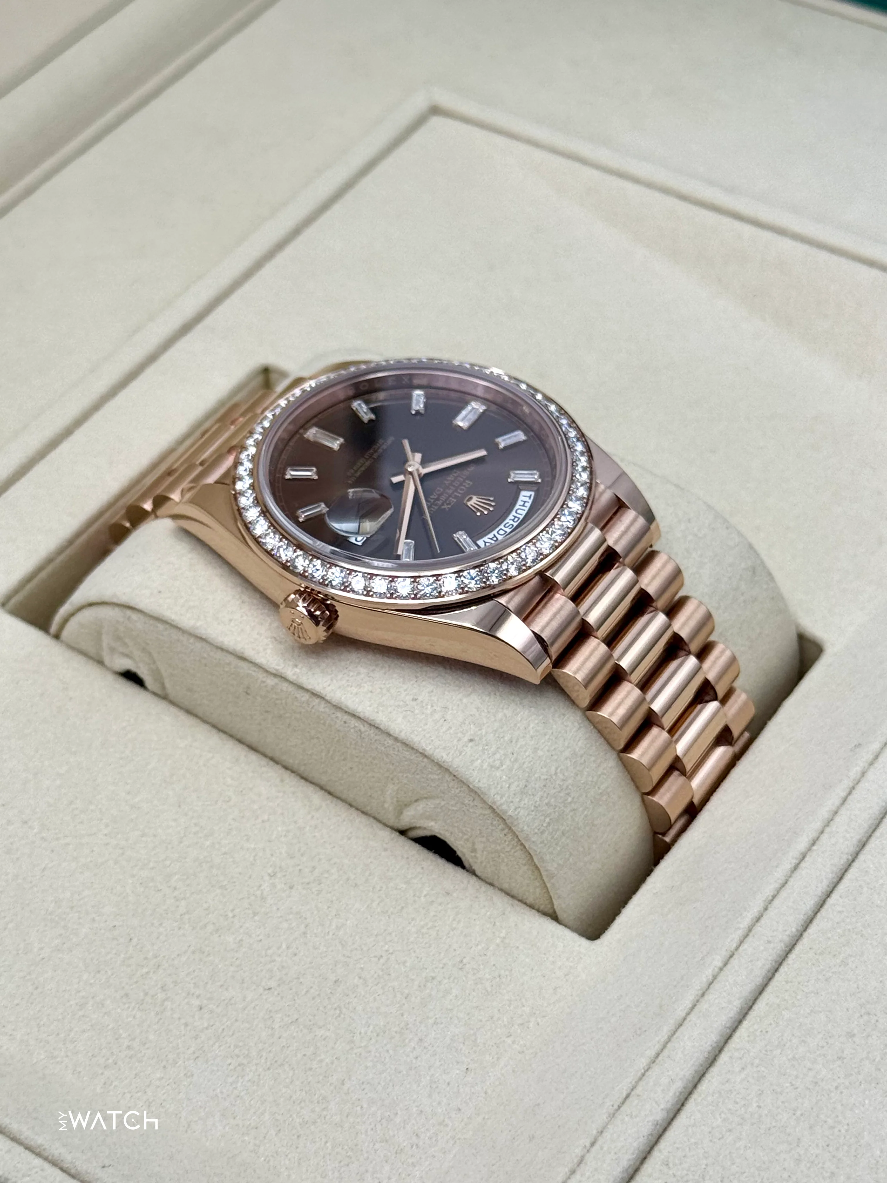 2025 Rolex Day-Date 40mm 228345RBR Rose Gold Chocolate Diamond Dial - Image 5