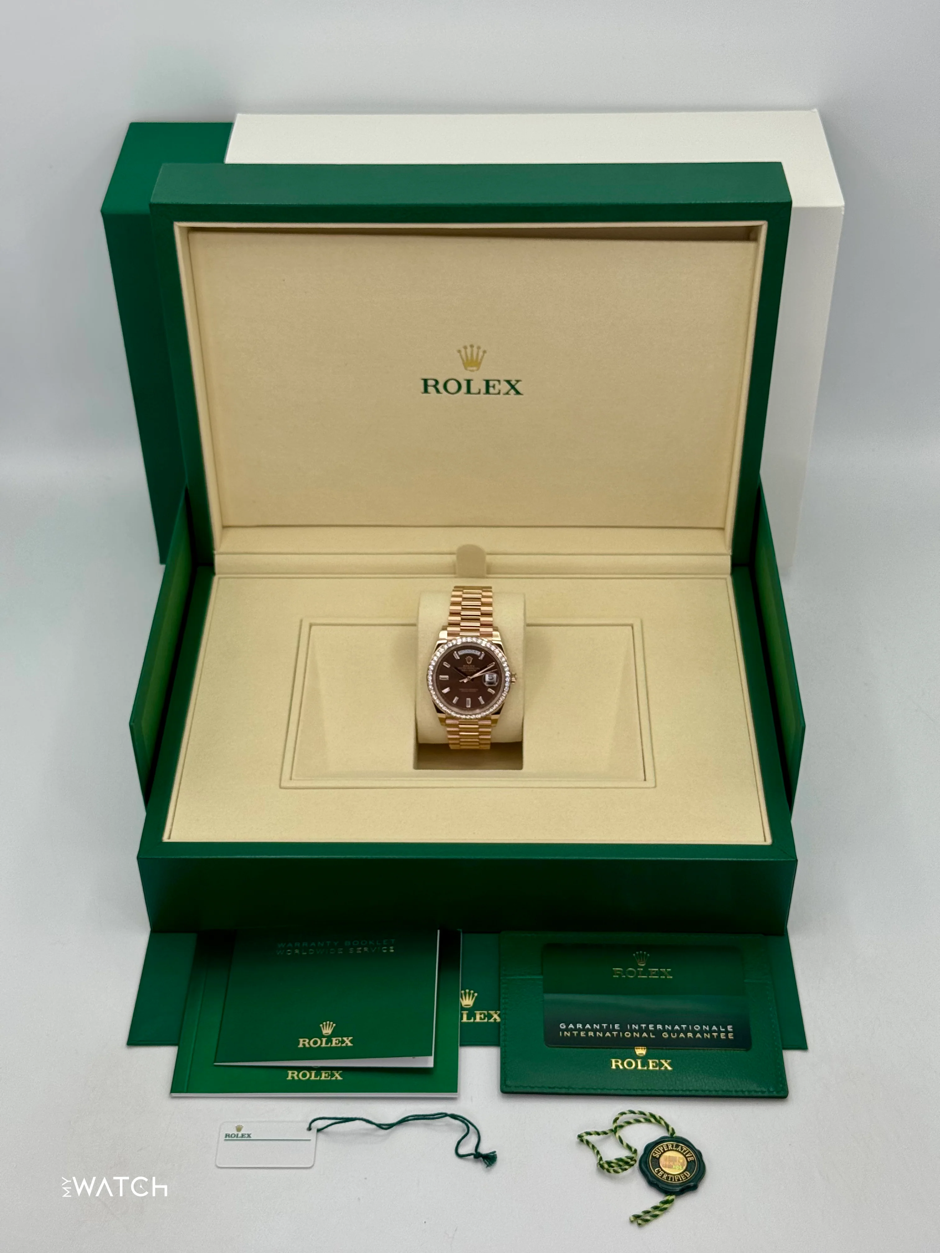2025 Rolex Day-Date 40mm 228345RBR Rose Gold Chocolate Diamond Dial - Image 7