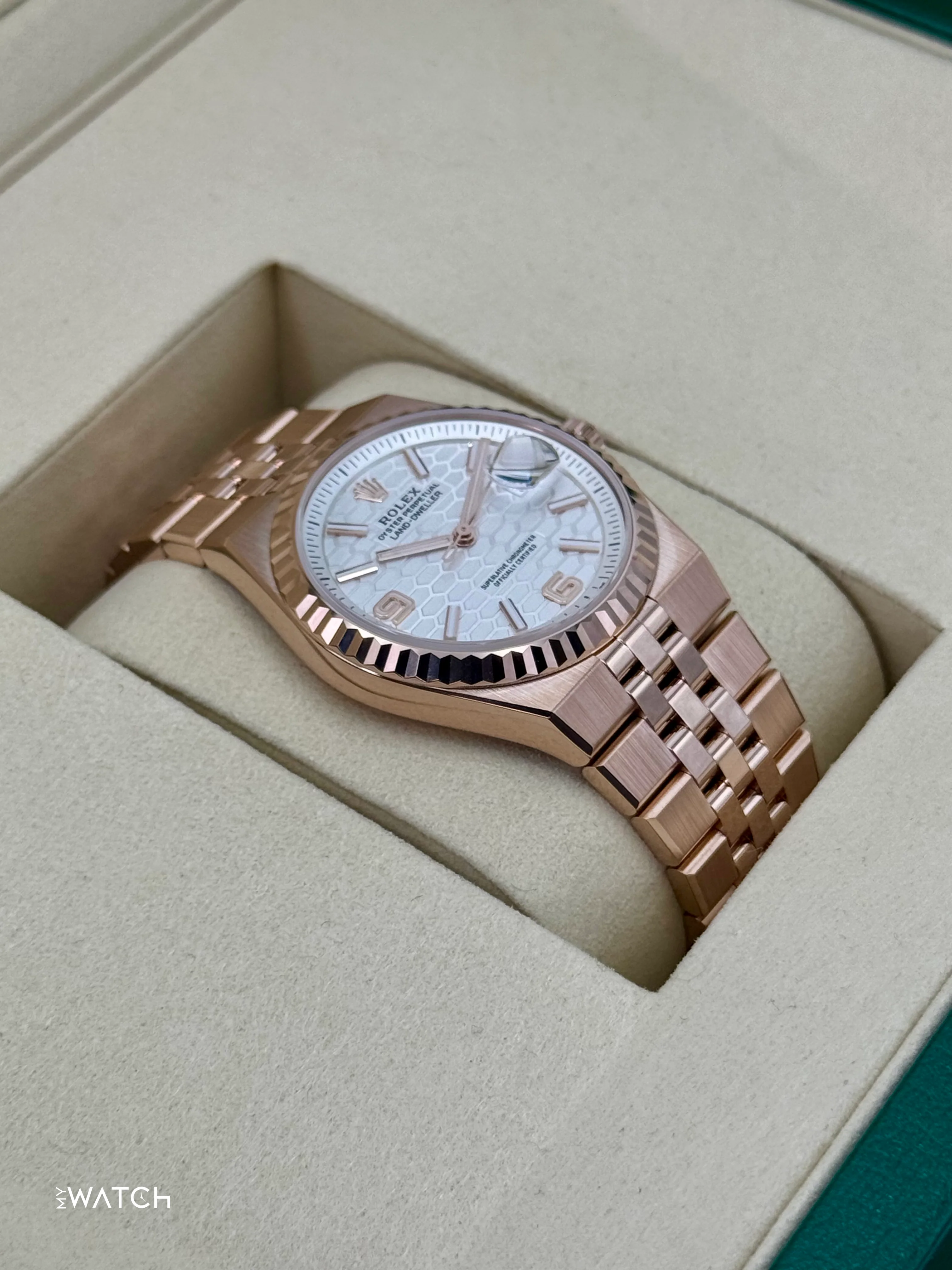 2025 Rolex Land-Dweller 36mm 127235 Rose Gold Flat Jubilee White Dial - Image 4