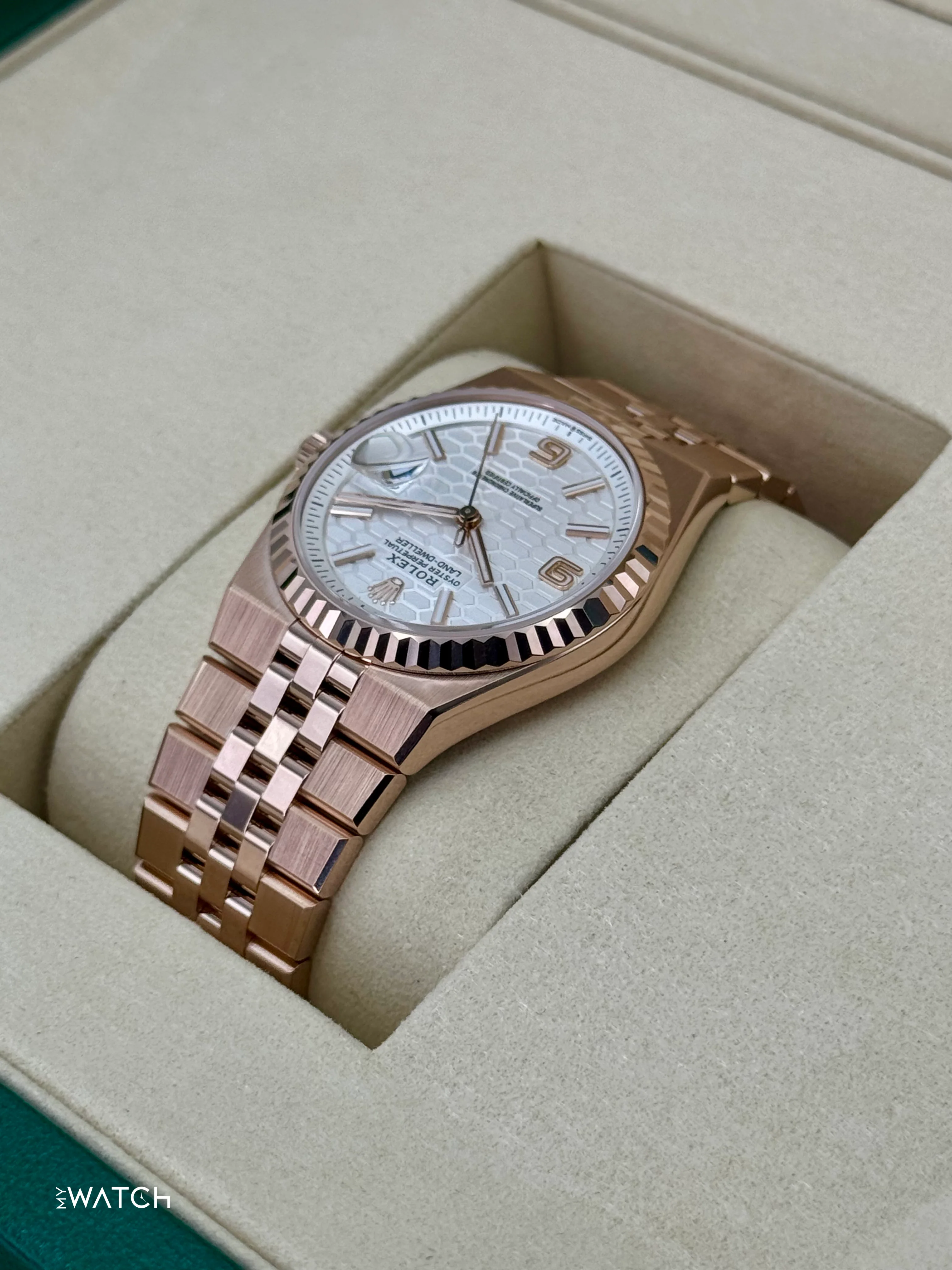 2025 Rolex Land-Dweller 36mm 127235 Rose Gold Flat Jubilee White Dial - Image 5
