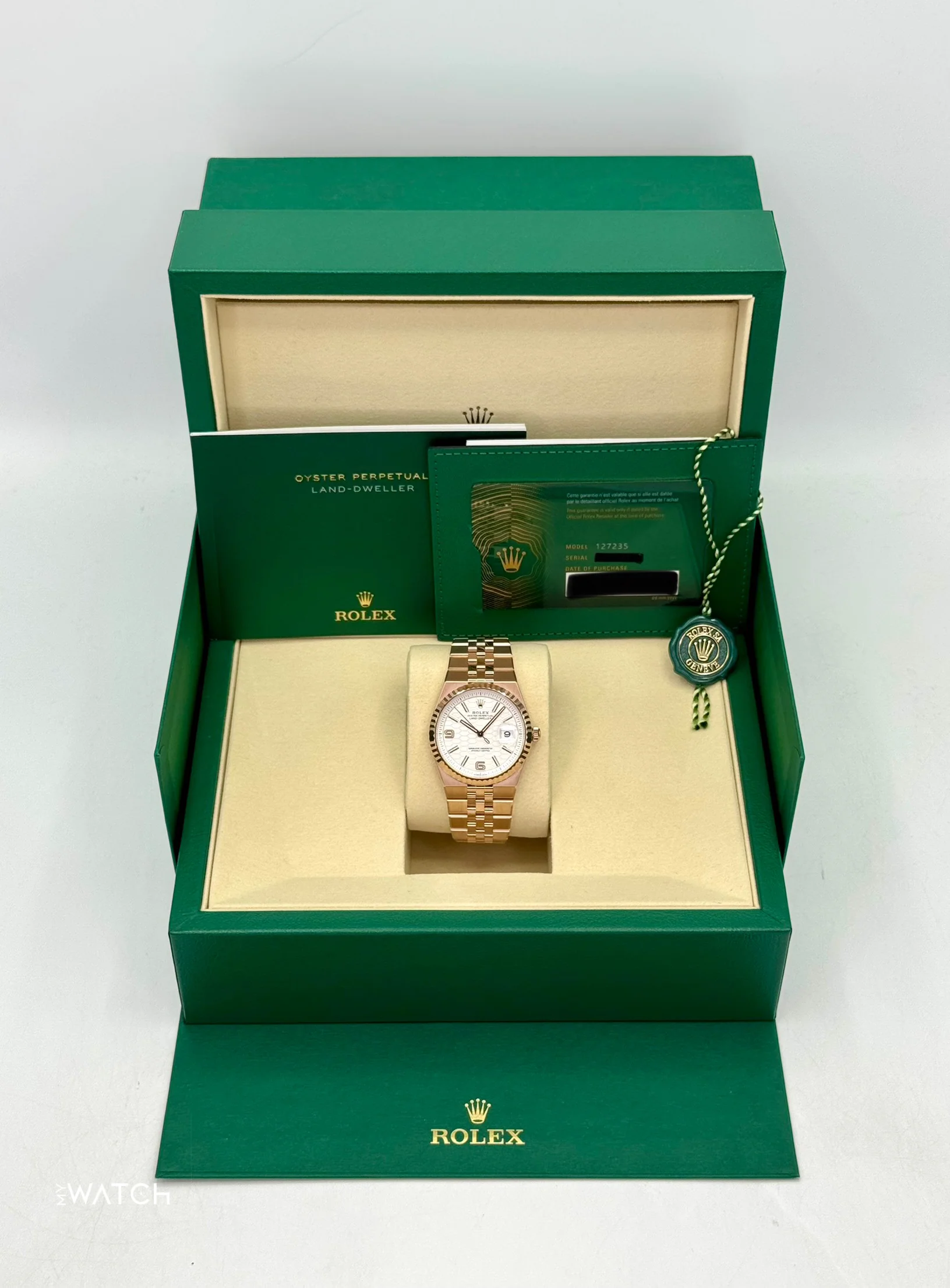2025 Rolex Land-Dweller 36mm 127235 Rose Gold Flat Jubilee White Dial - Image 8