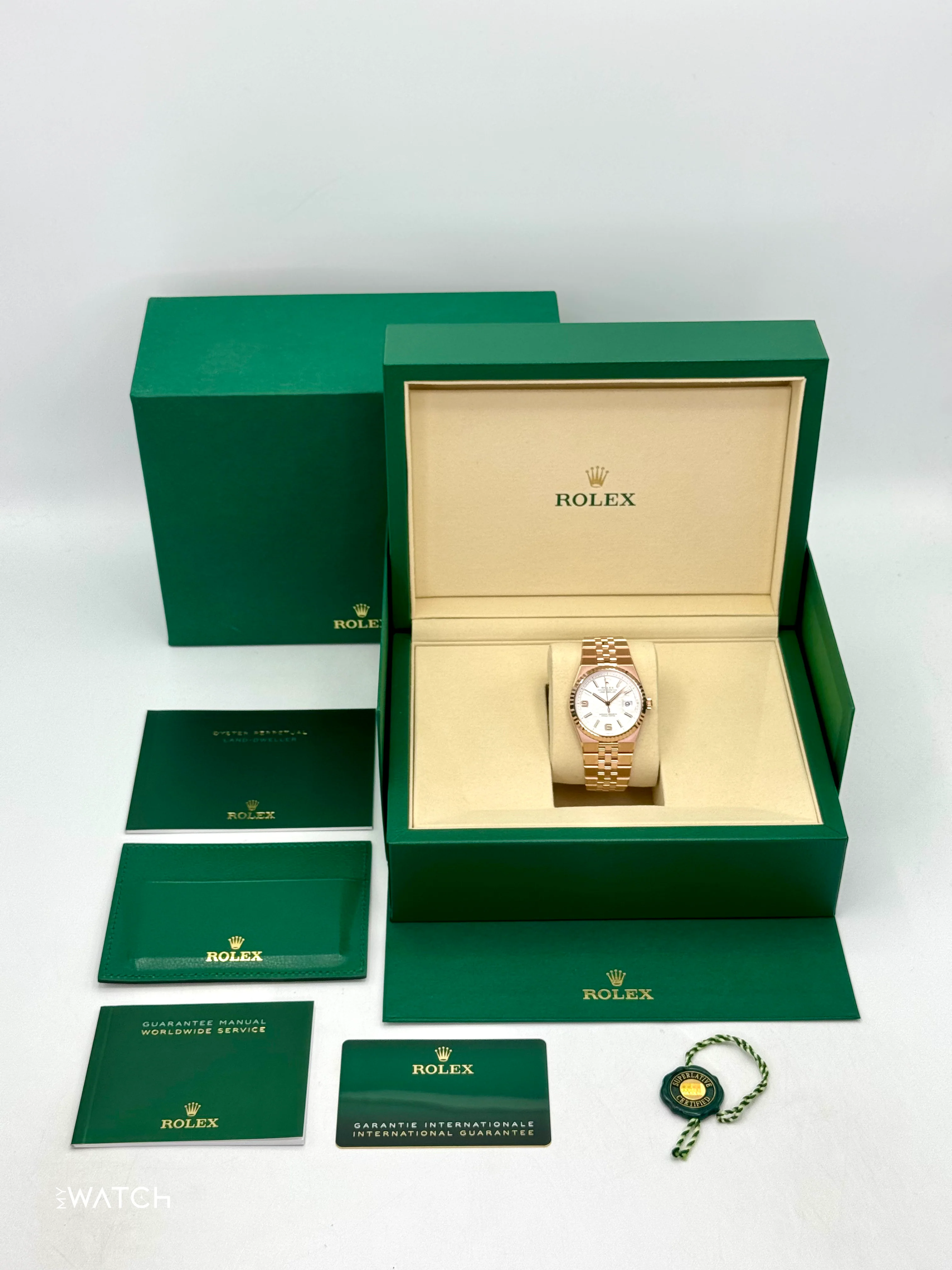 2025 Rolex Land-Dweller 36mm 127235 Rose Gold Flat Jubilee White Dial - Image 9