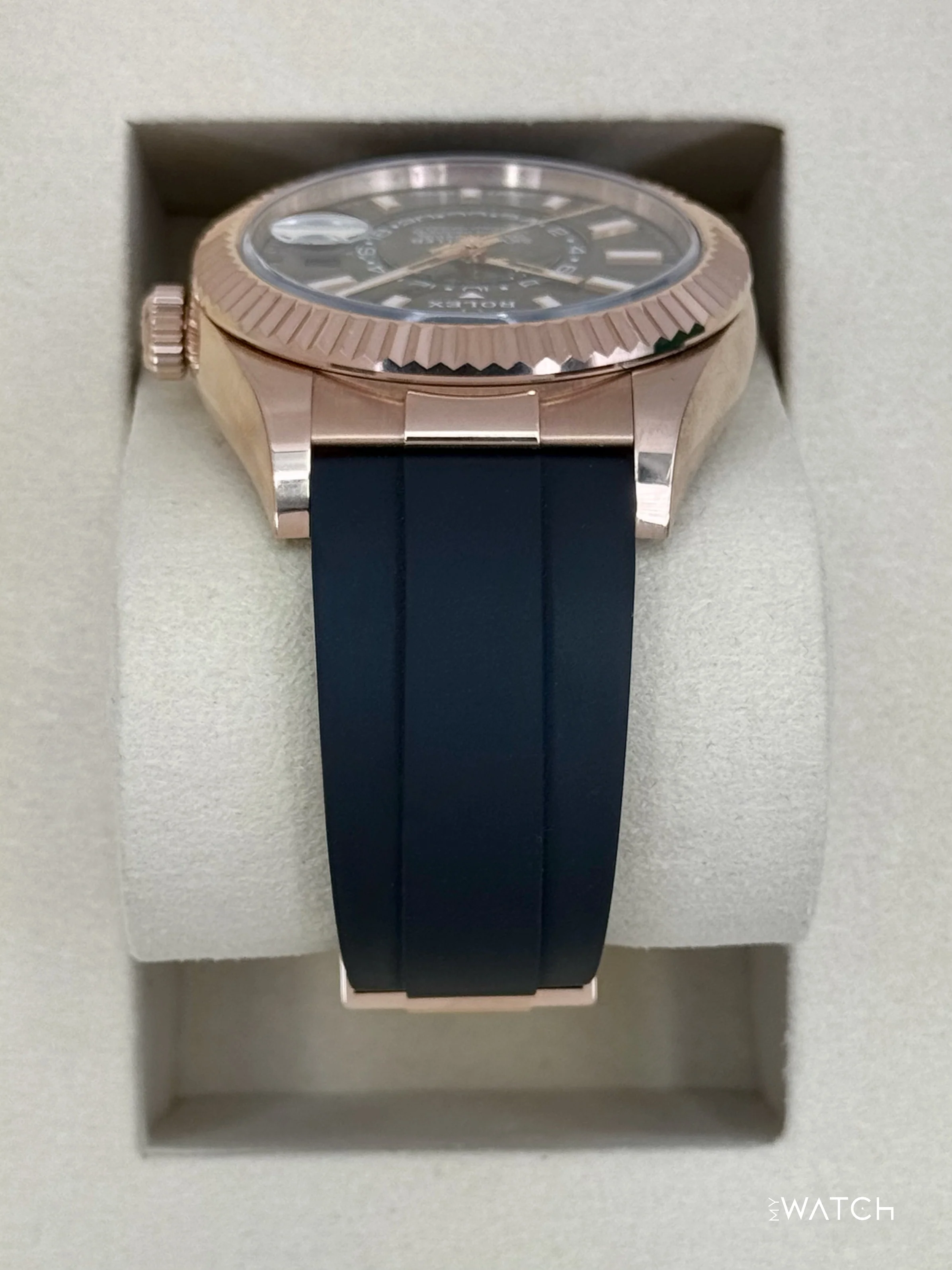 2025 Rolex Sky-Dweller 336235 Rose Gold Oysterflex Rhodium Dial - Image 4