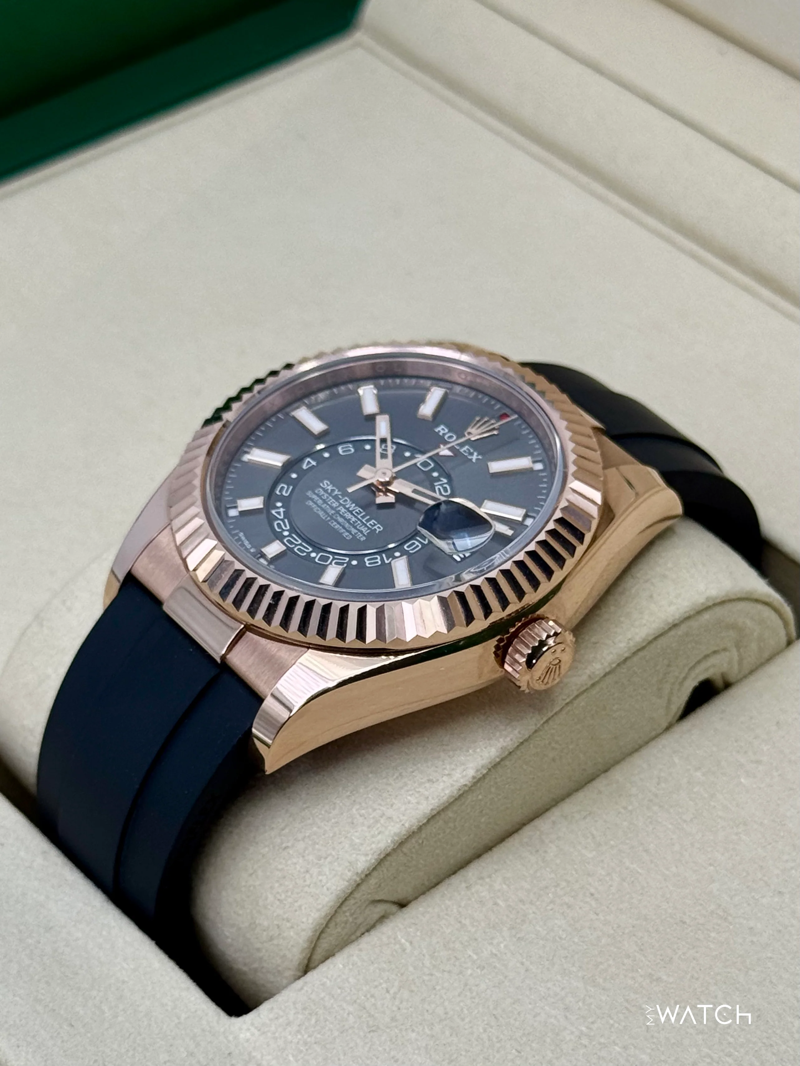 2025 Rolex Sky-Dweller 336235 Rose Gold Oysterflex Rhodium Dial - Image 5