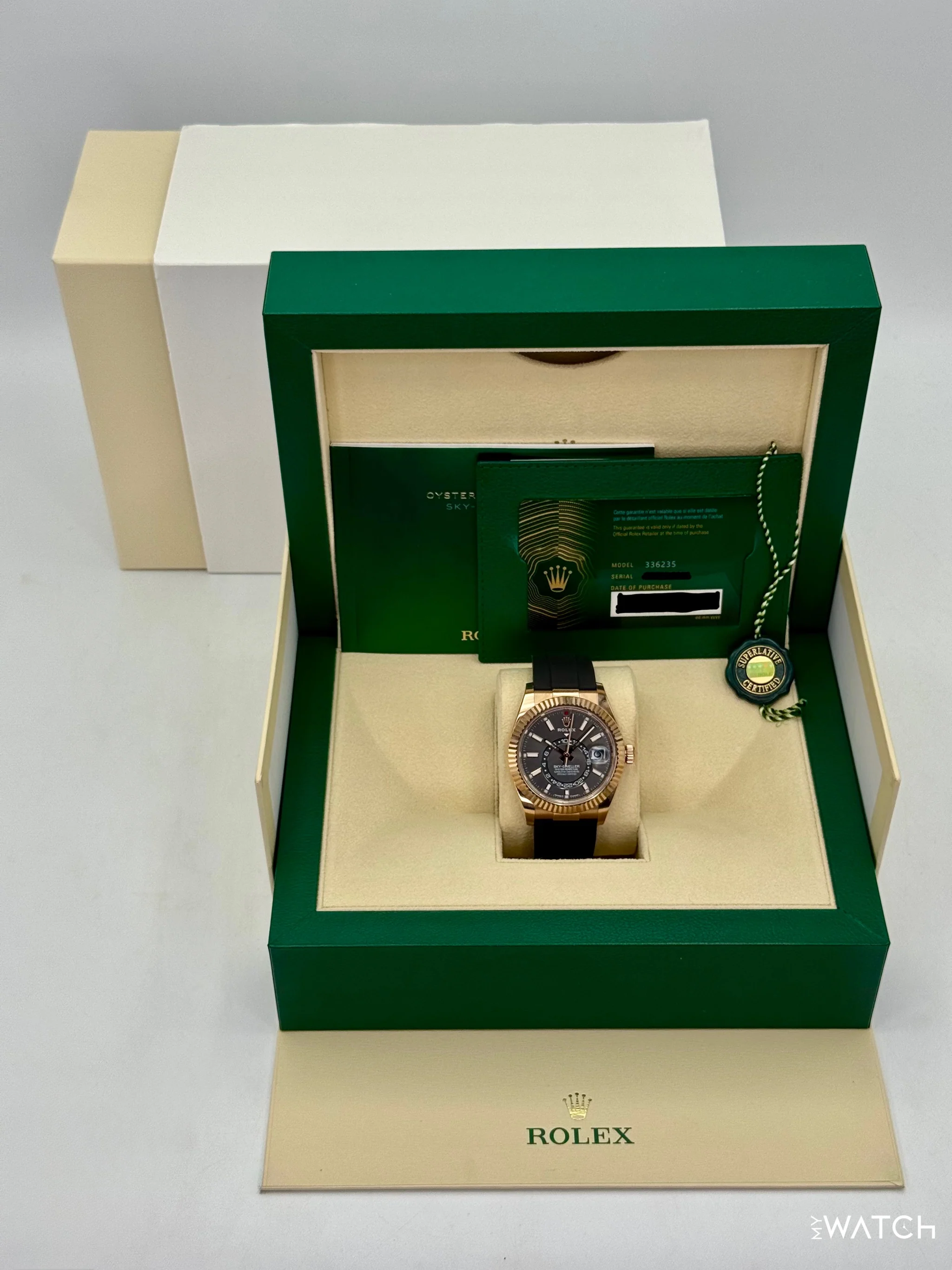 2025 Rolex Sky-Dweller 336235 Rose Gold Oysterflex Rhodium Dial - Image 7