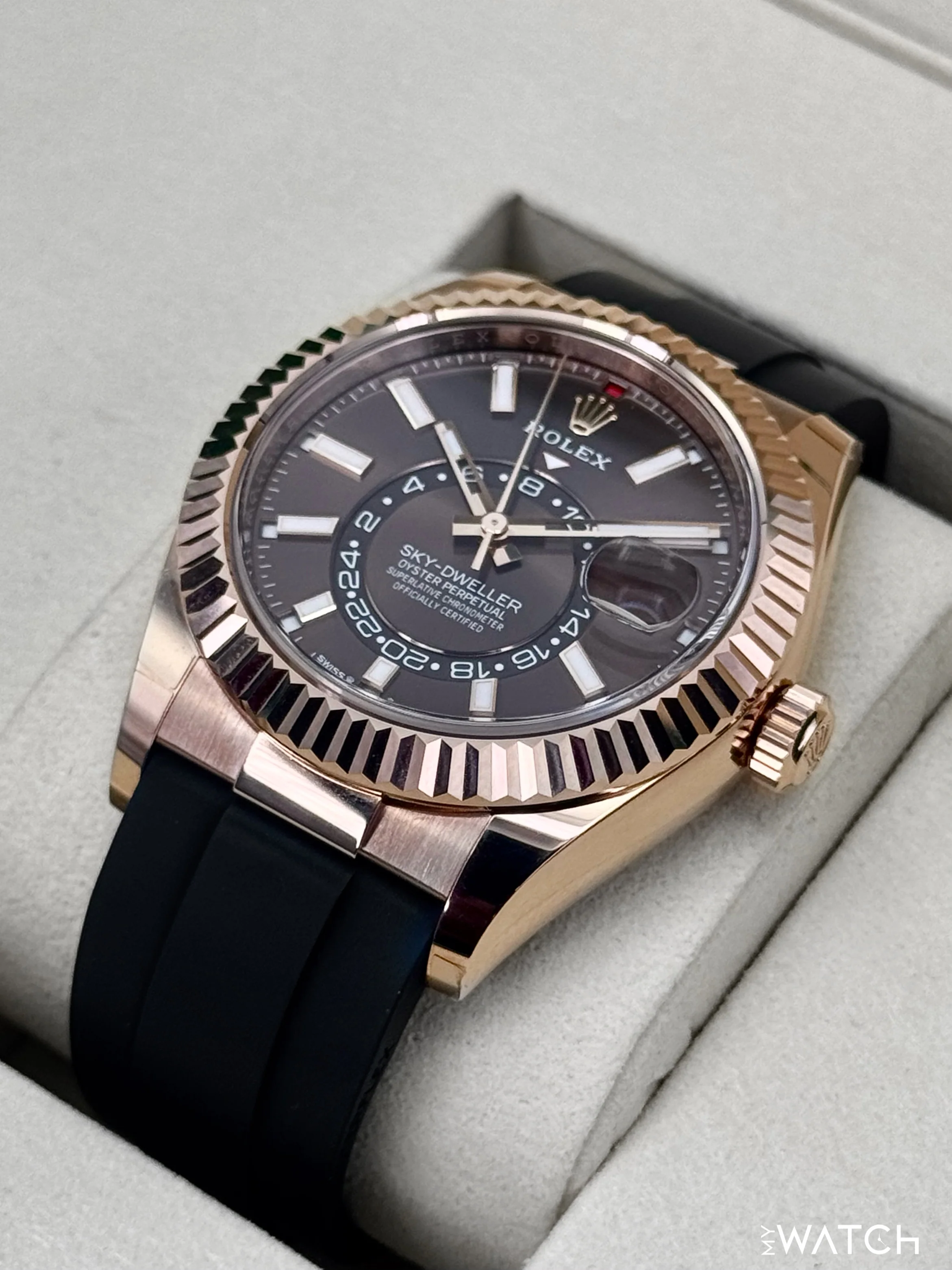 2025 Rolex Sky-Dweller 42mm 336235 Rose Gold Oysterflex Chocolate Dial - Image 5