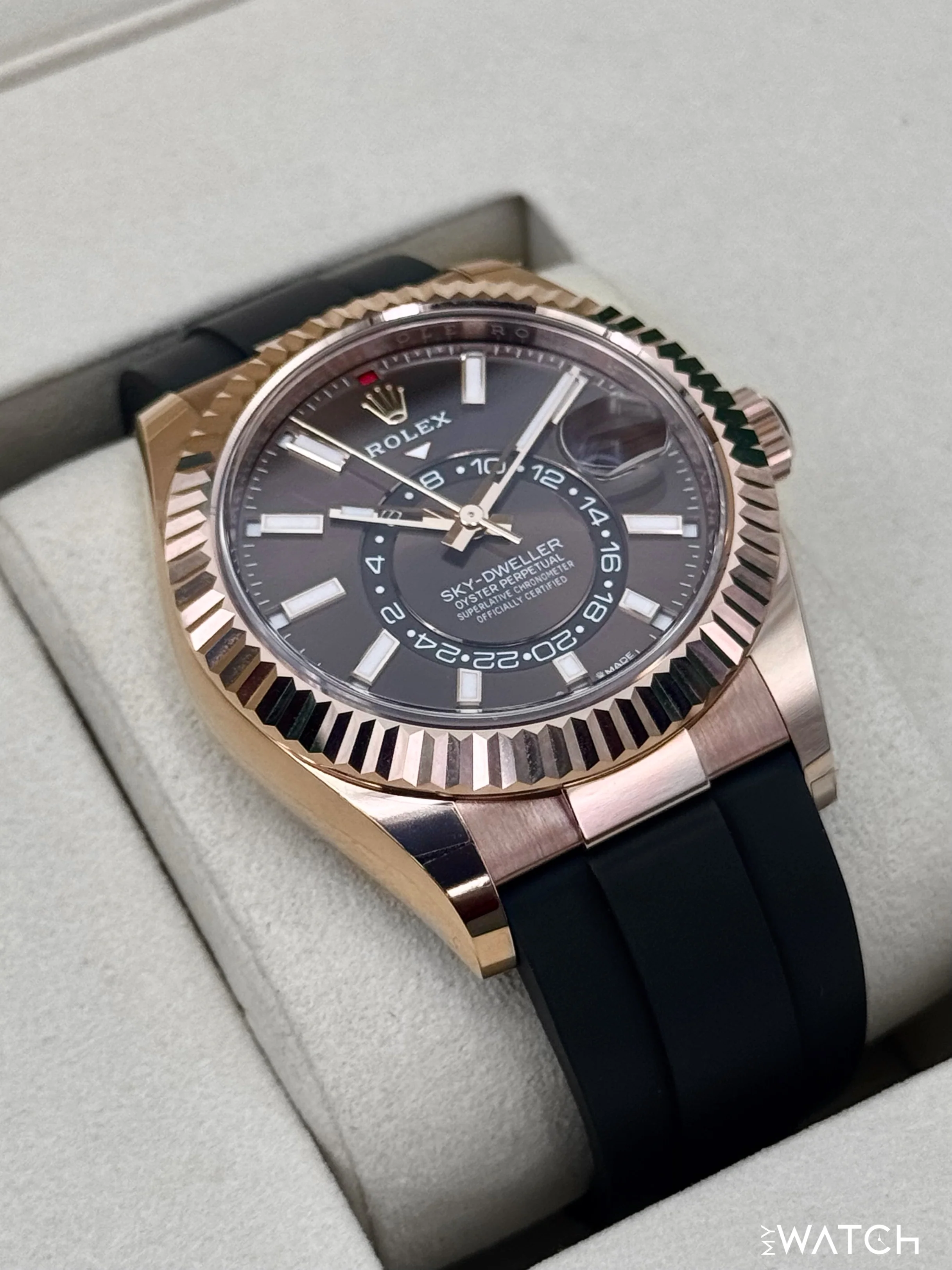 2025 Rolex Sky-Dweller 42mm 336235 Rose Gold Oysterflex Chocolate Dial - Image 6