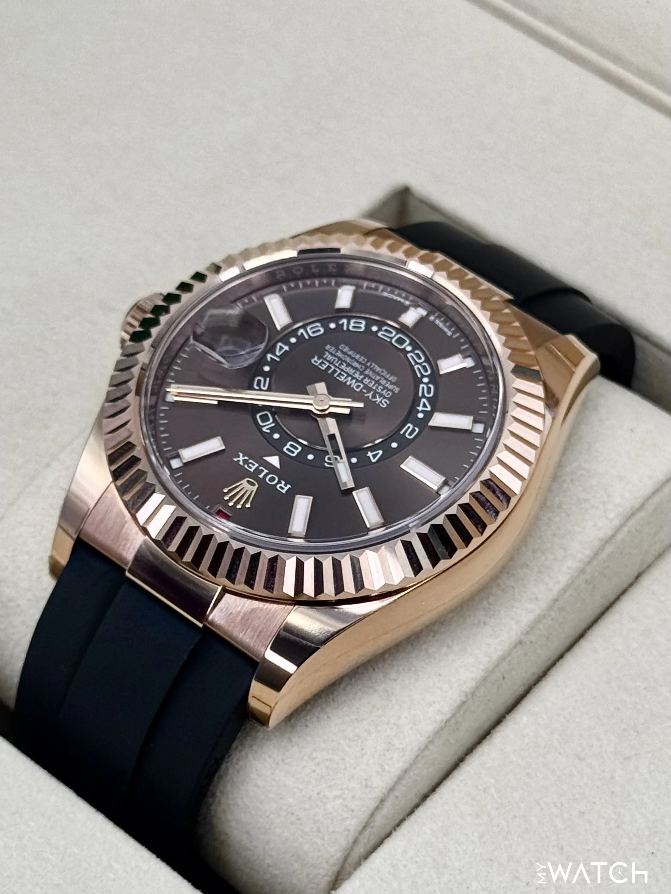 2025 Rolex Sky-Dweller 42mm 336235 Rose Gold Oysterflex Chocolate Dial - Image 7