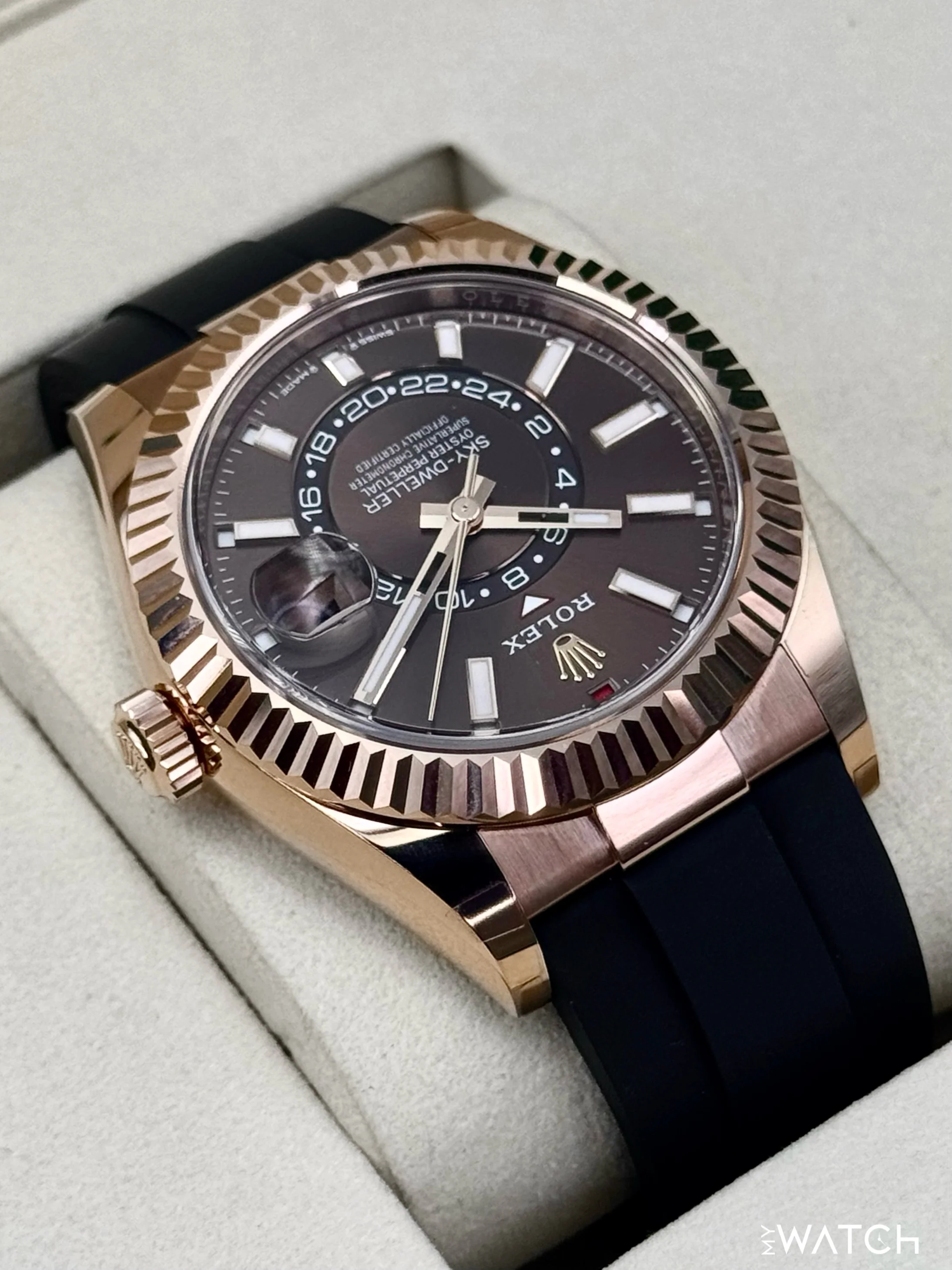 2025 Rolex Sky-Dweller 42mm 336235 Rose Gold Oysterflex Chocolate Dial - Image 8