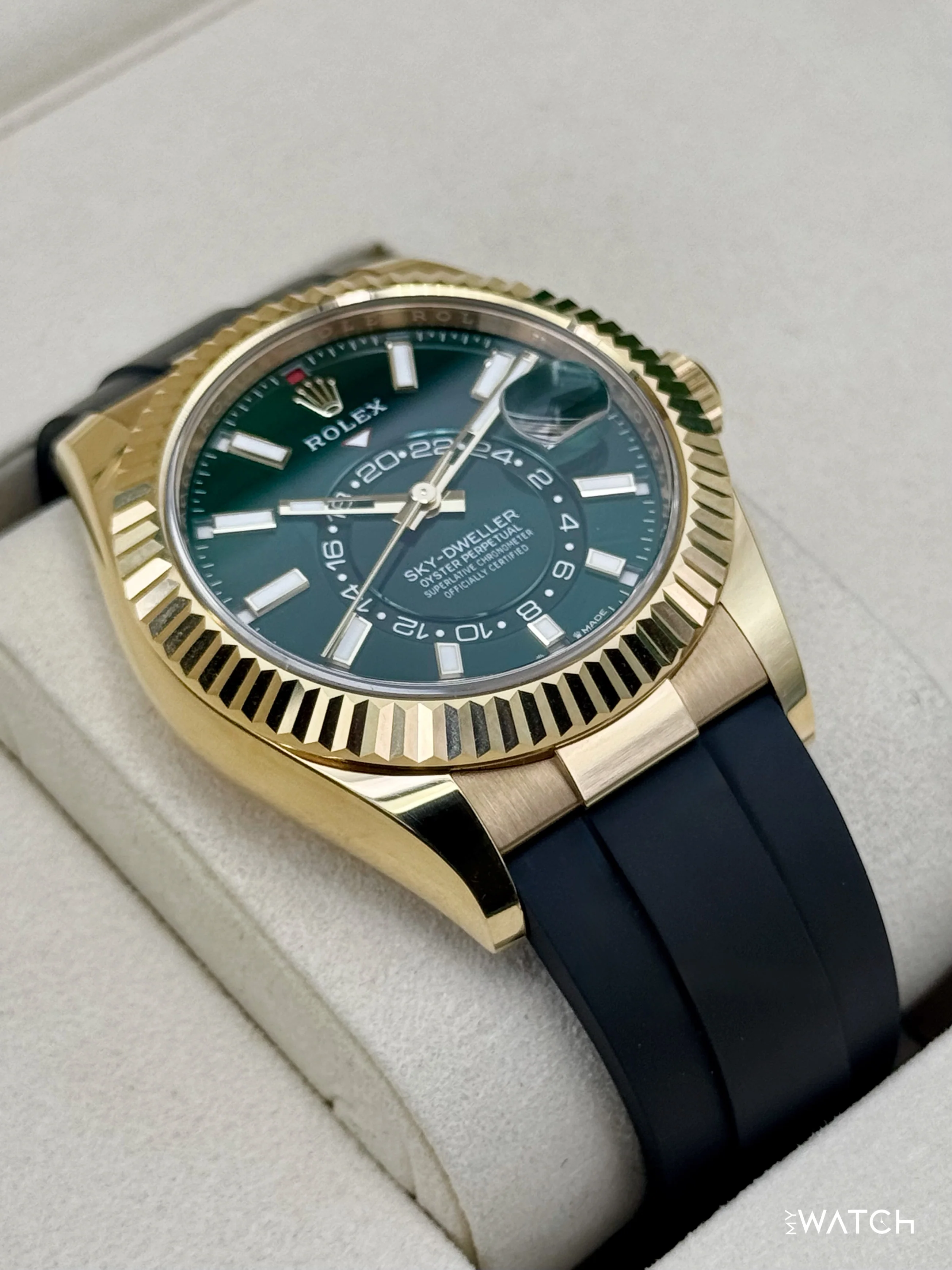 2025 Rolex Sky-Dweller 42mm 336238 Yellow Gold Oysterflex Green Dial - Image 6
