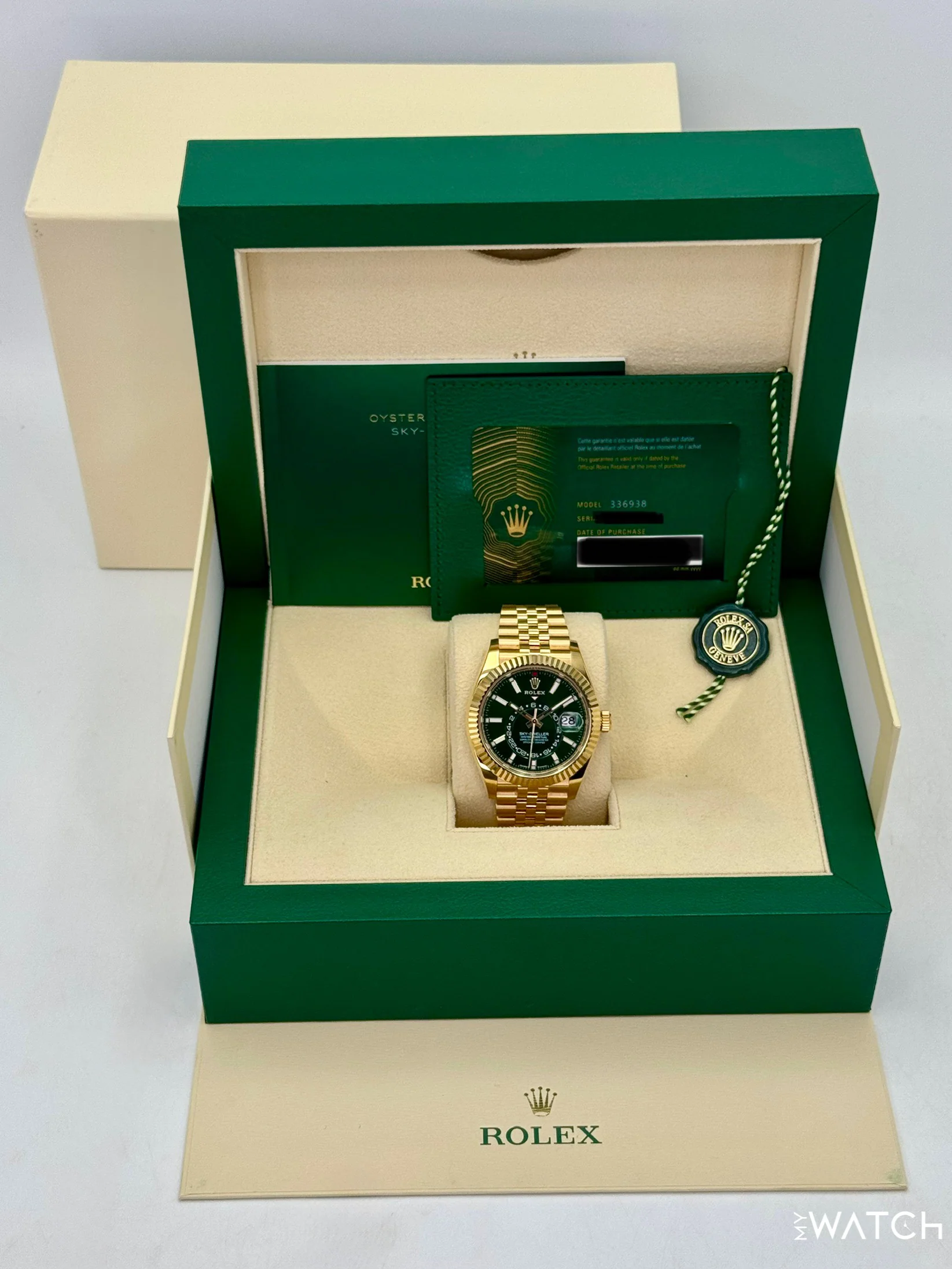 2025 Rolex Sky-Dweller 42mm 336938 Yellow Gold Jubilee Green Dial - Image 9