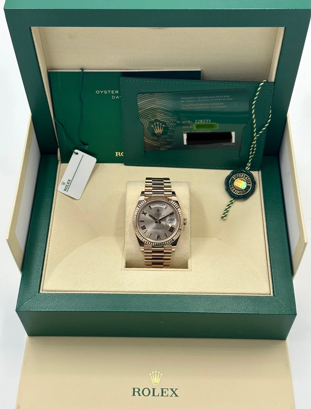NEW 2023 Rolex Day-Date 40mm 228235 Presidential Rose Gold Sundust Dial - Image 11